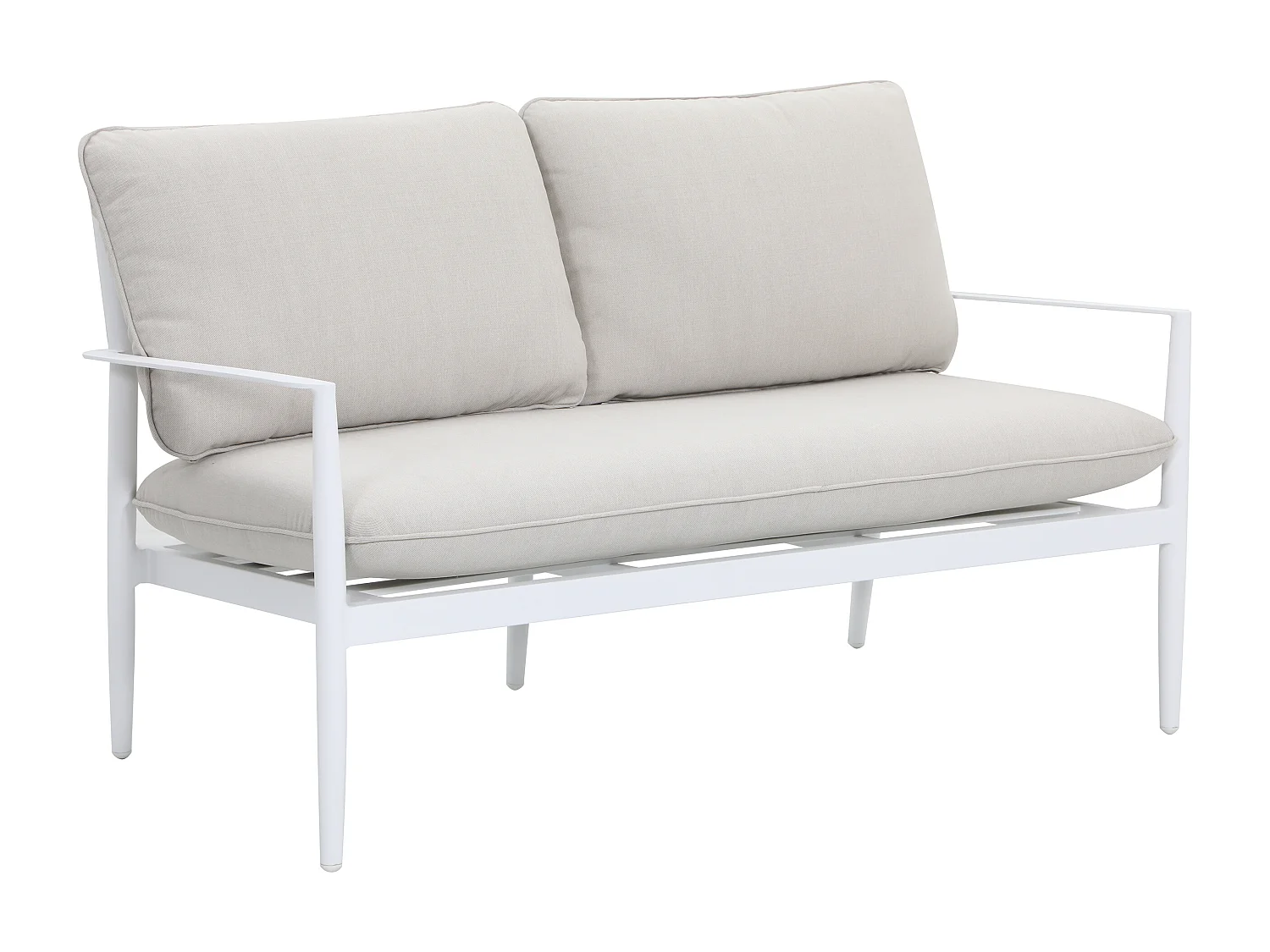 Conjunto de jardim em alumínio: um sofá de 2 lugares, 2 poltronas e uma mesa de centro - Branco com almofadas bege - TAVINYA da MYLIA