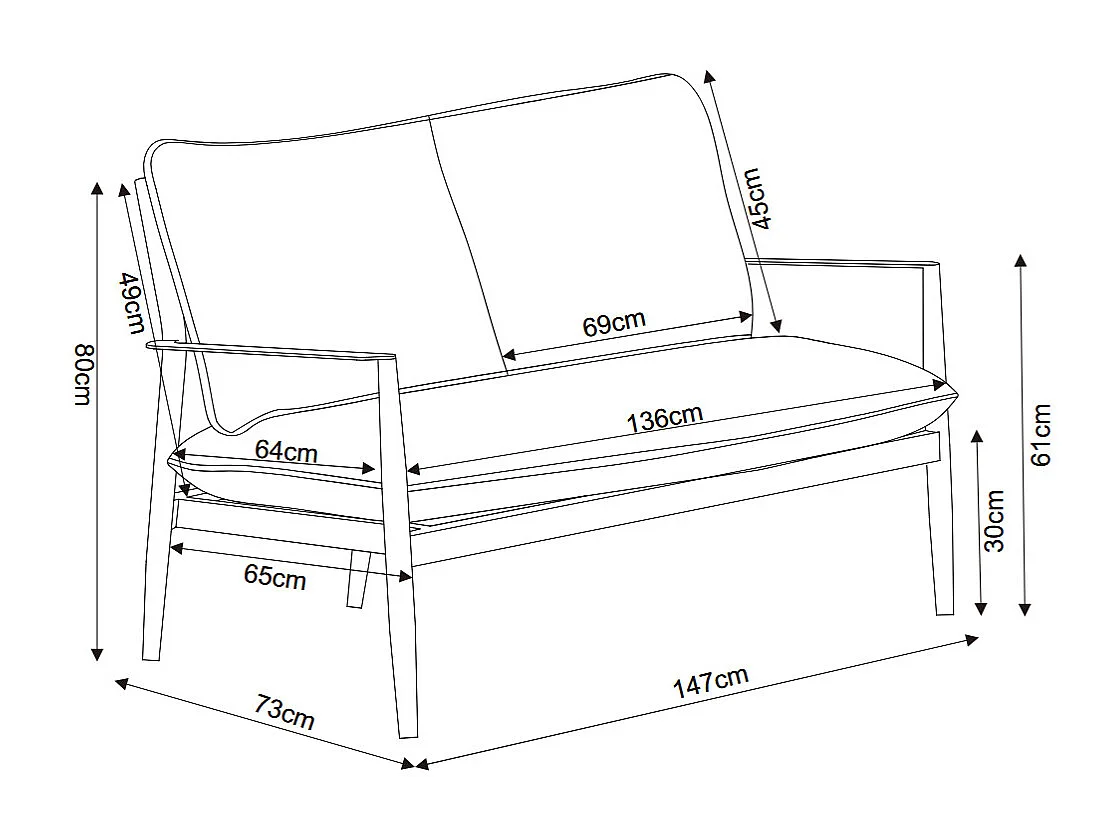 Conjunto de jardim em alumínio: um sofá de 2 lugares, 2 poltronas e uma mesa de centro - Branco com almofadas bege - TAVINYA da MYLIA