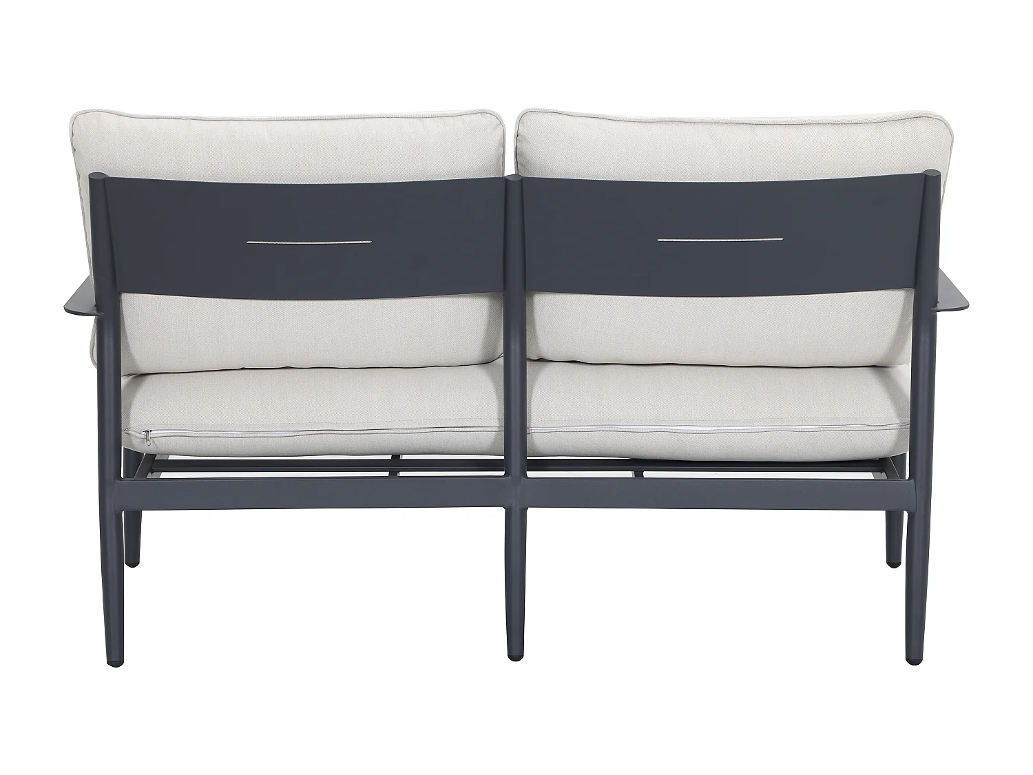 Conjunto de jardim em alumínio: um sofá de 2 lugares, 2 poltronas e 1 mesa de centro - Antracite com almofadas bege - TAVINYA de MYLIA