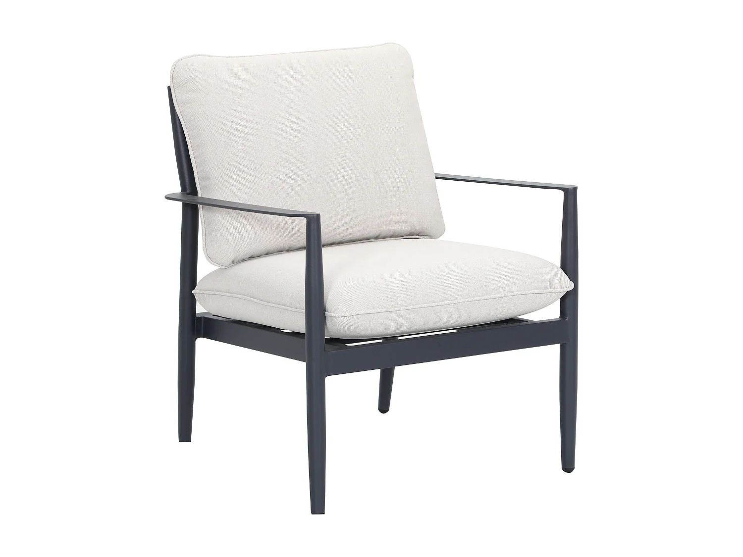 Conjunto de jardim em alumínio: um sofá de 2 lugares, 2 poltronas e 1 mesa de centro - Antracite com almofadas bege - TAVINYA de MYLIA