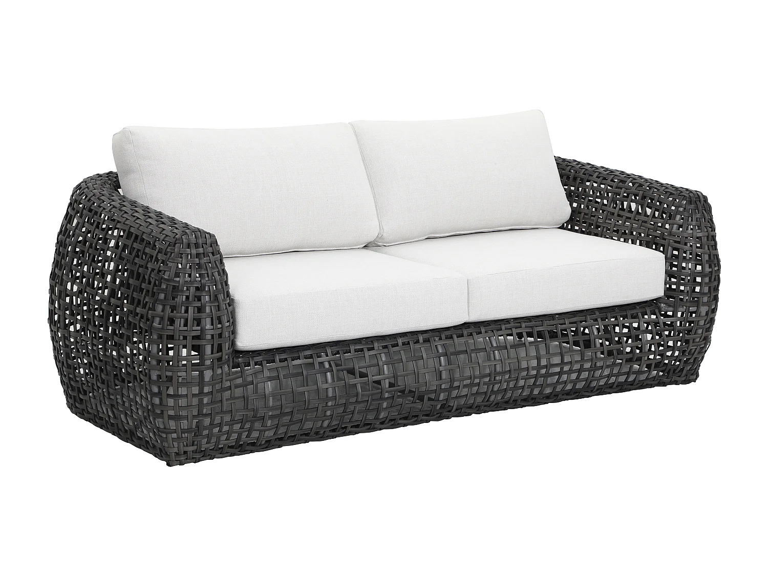 Salon de jardin en résine tressée : un canapé de jardin 2 places et 1 table basse - Anthracite avec coussins blancs - VEYRO de MYLIA