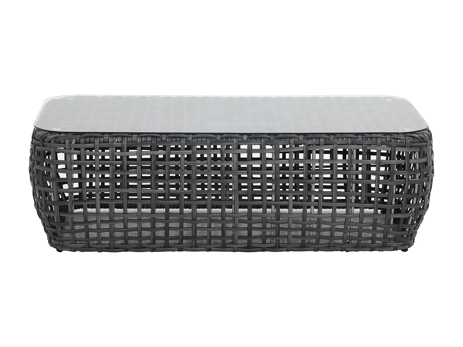 Salon de jardin en résine tressée : un canapé de jardin 2 places et 1 table basse - Anthracite avec coussins blancs - VEYRO de MYLIA