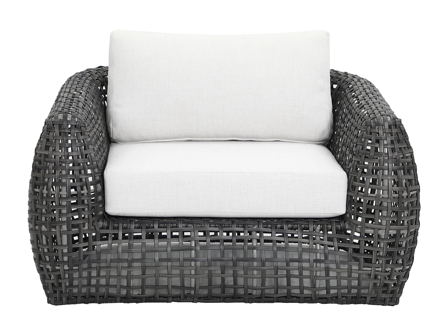 Lot de 2 fauteuils de jardin en résine tressée - Anthracite avec coussins blancs - VEYRO de MYLIA