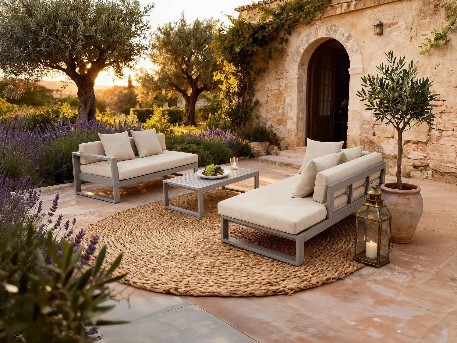 Sofá de canto modular de jardim em alumínio - Taupe - MOLOKAI de MYLIA