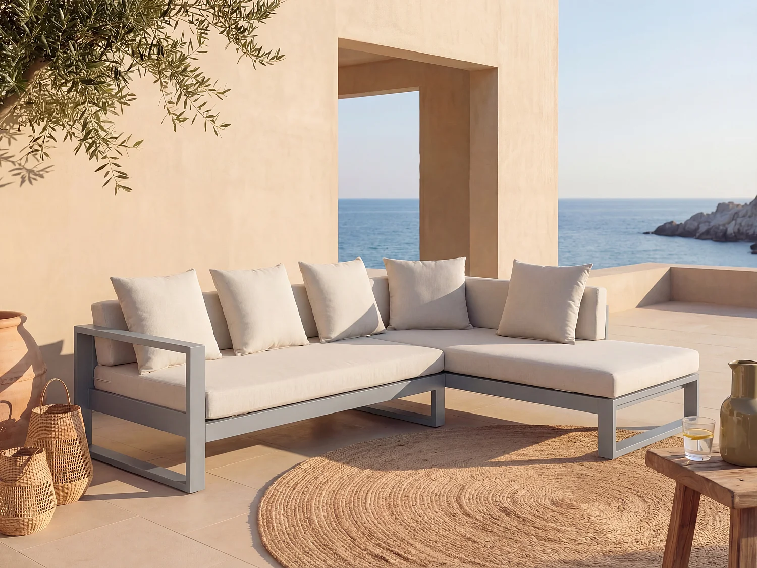 Canapé d'angle de jardin modulable en aluminium - Taupe - MOLOKAI de MYLIA