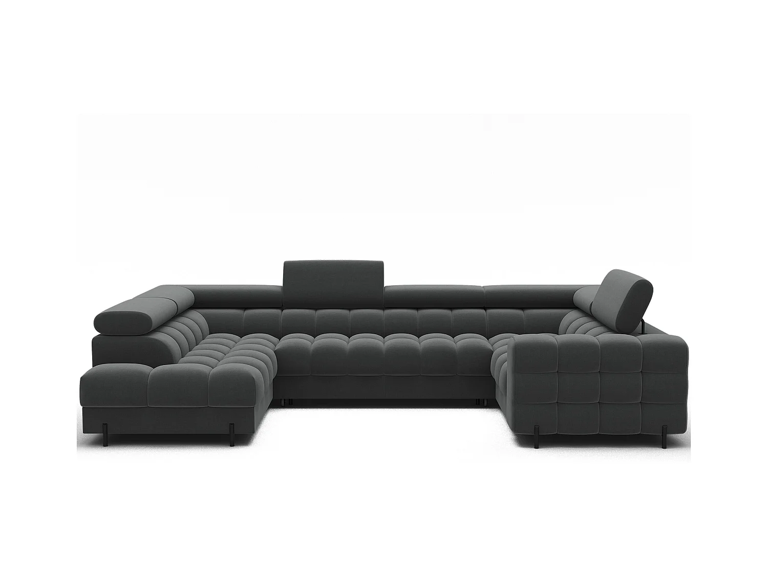 Grand canapé en U en tissu KARBON – Avec fonction lit et coffre-Gris anthracite-Méridienne A gauche