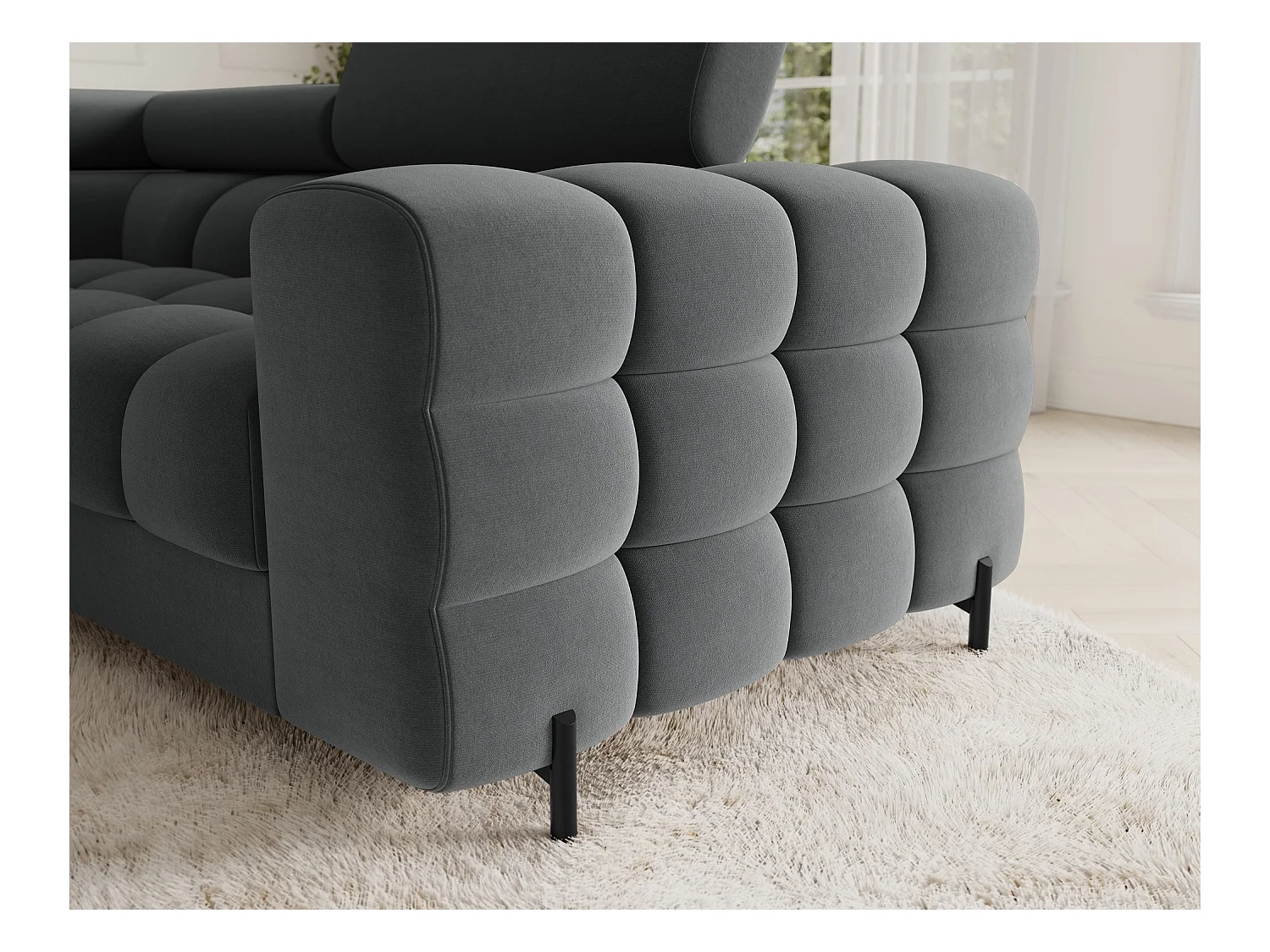 Grand canapé en U en tissu KARBON – Avec fonction lit et coffre-Gris anthracite-Méridienne A gauche