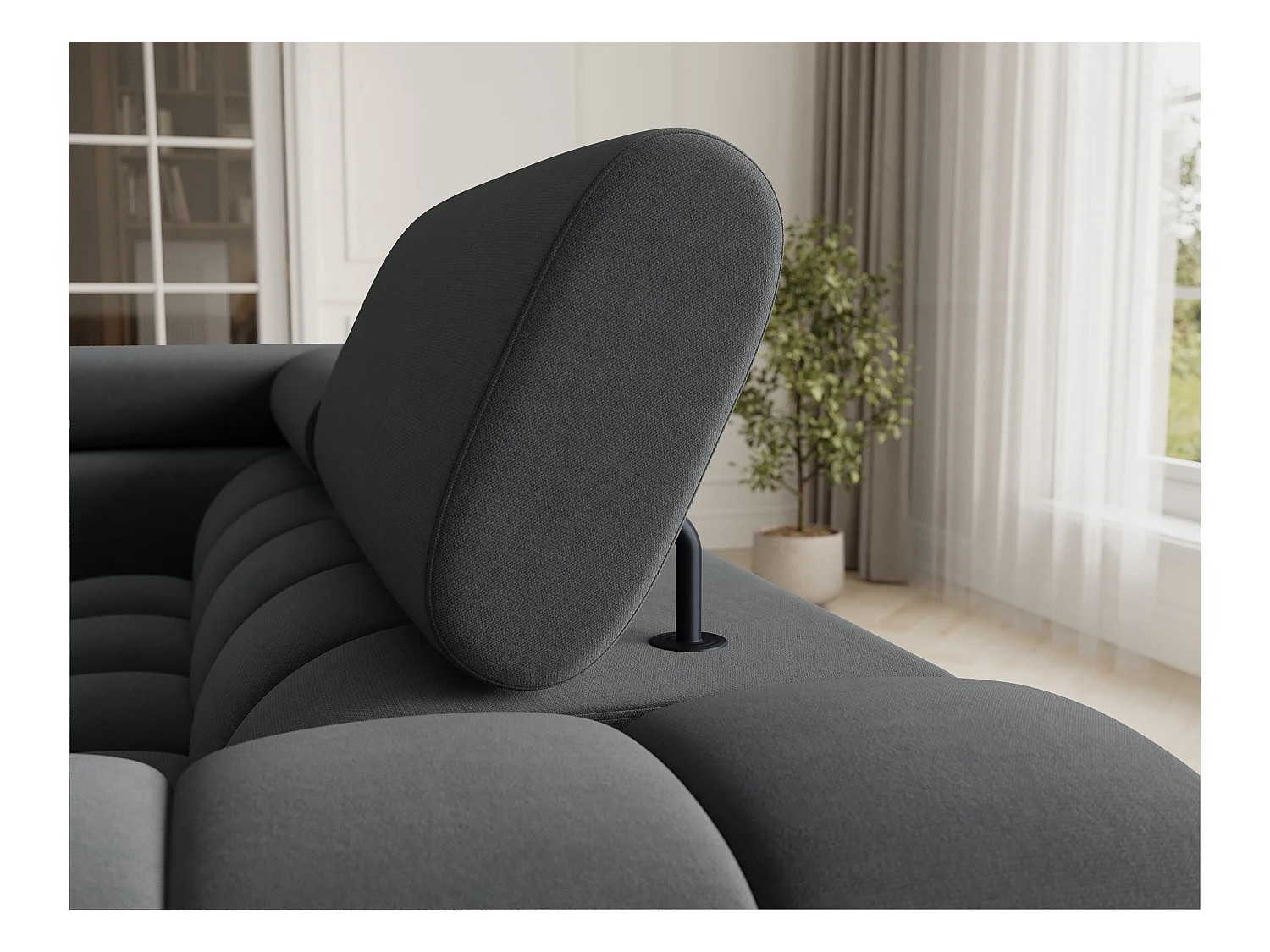 Grand canapé en U en tissu KARBON – Avec fonction lit et coffre-Gris anthracite-Méridienne A gauche