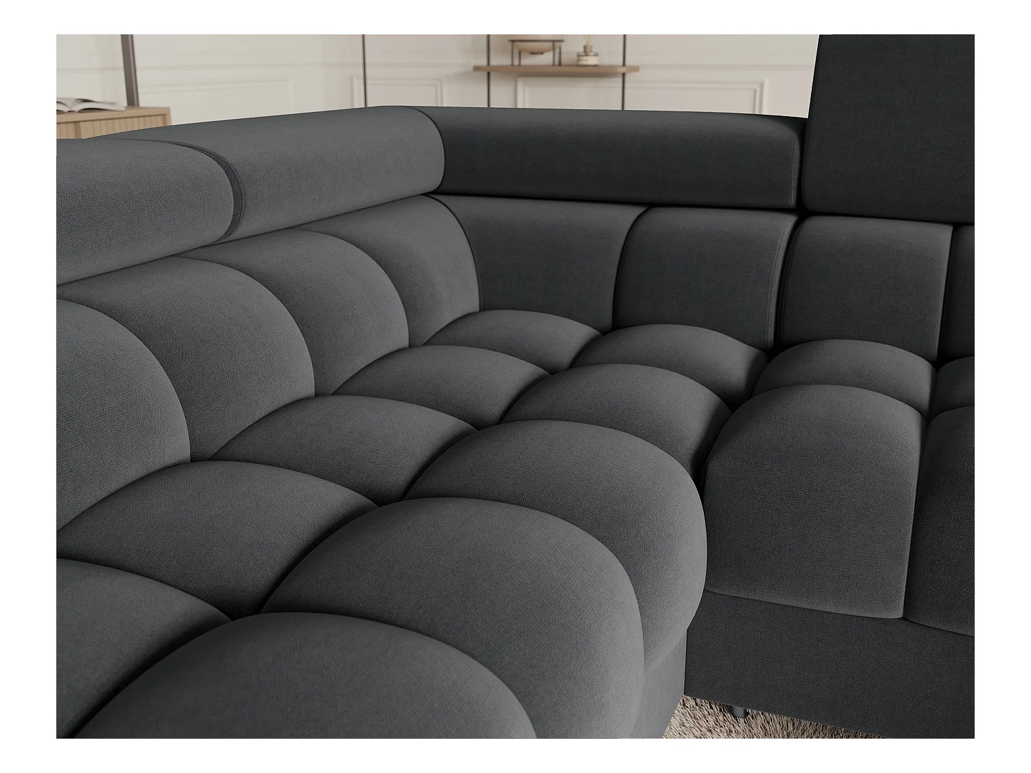 Grand canapé en U en tissu KARBON – Avec fonction lit et coffre-Gris anthracite-Méridienne A gauche