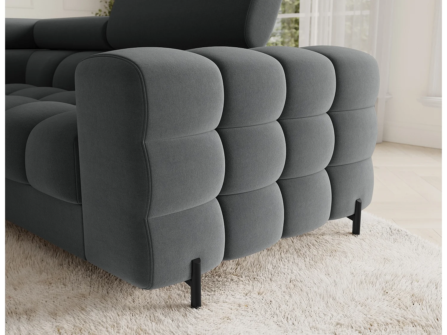 Grand canapé en U en tissu KARBON – Avec fonction lit et coffre-Gris anthracite-Méridienne A gauche