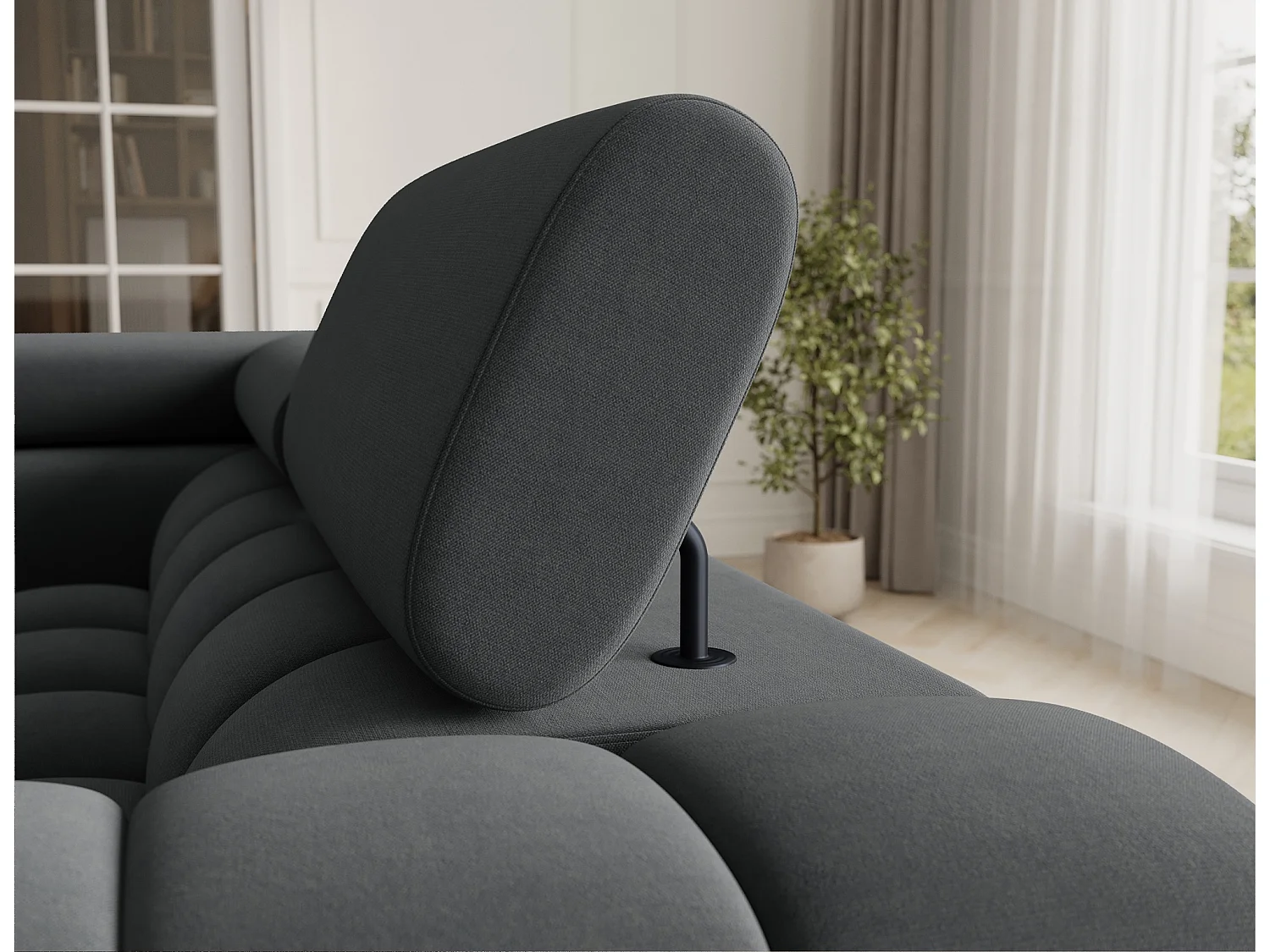 Grand canapé en U en tissu KARBON – Avec fonction lit et coffre-Gris anthracite-Méridienne A gauche