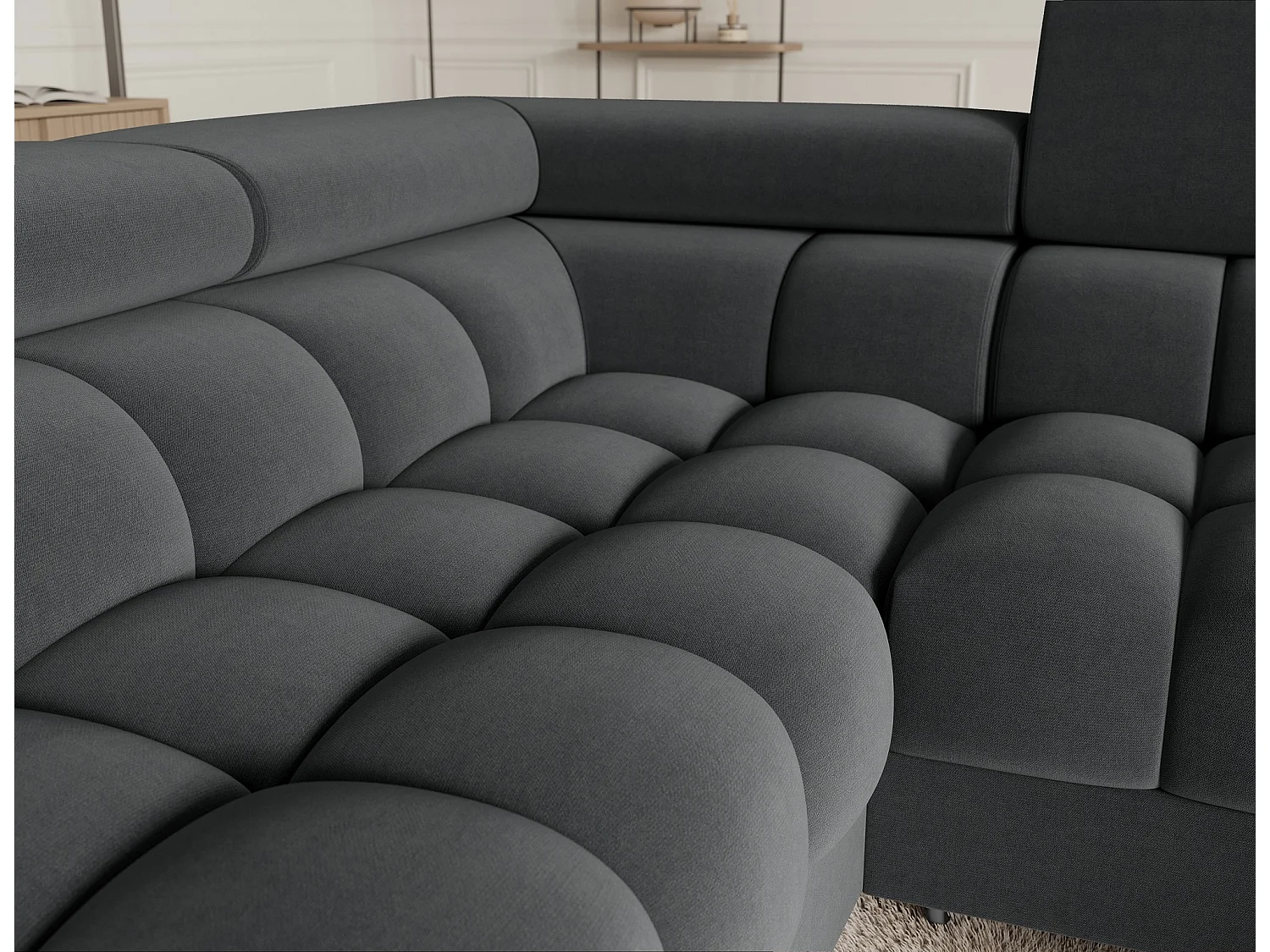 Grand canapé en U en tissu KARBON – Avec fonction lit et coffre-Gris anthracite-Méridienne A gauche