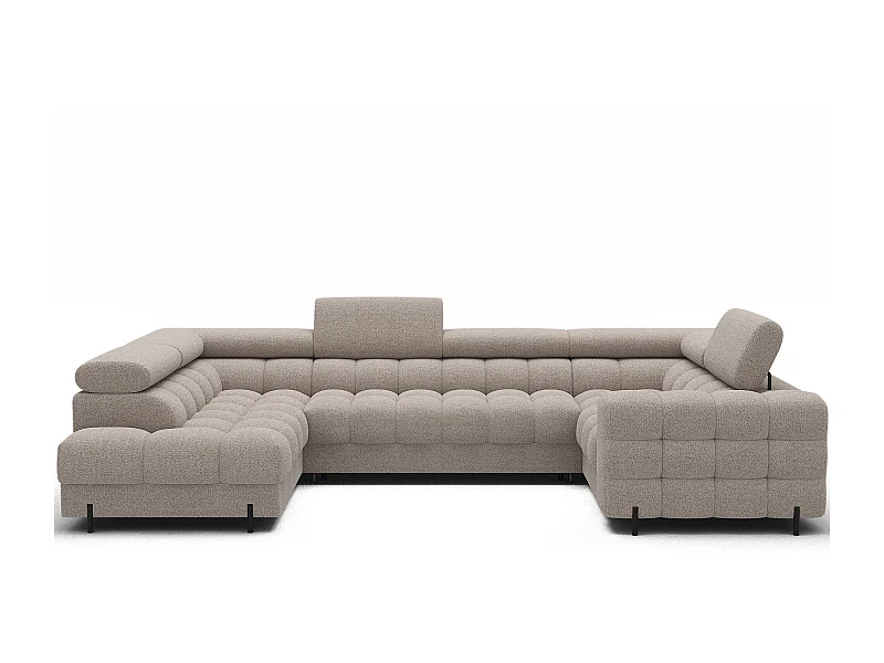 Grand canapé en U en tissu KARBON – Avec fonction lit et coffre-Beige-Méridienne A gauche