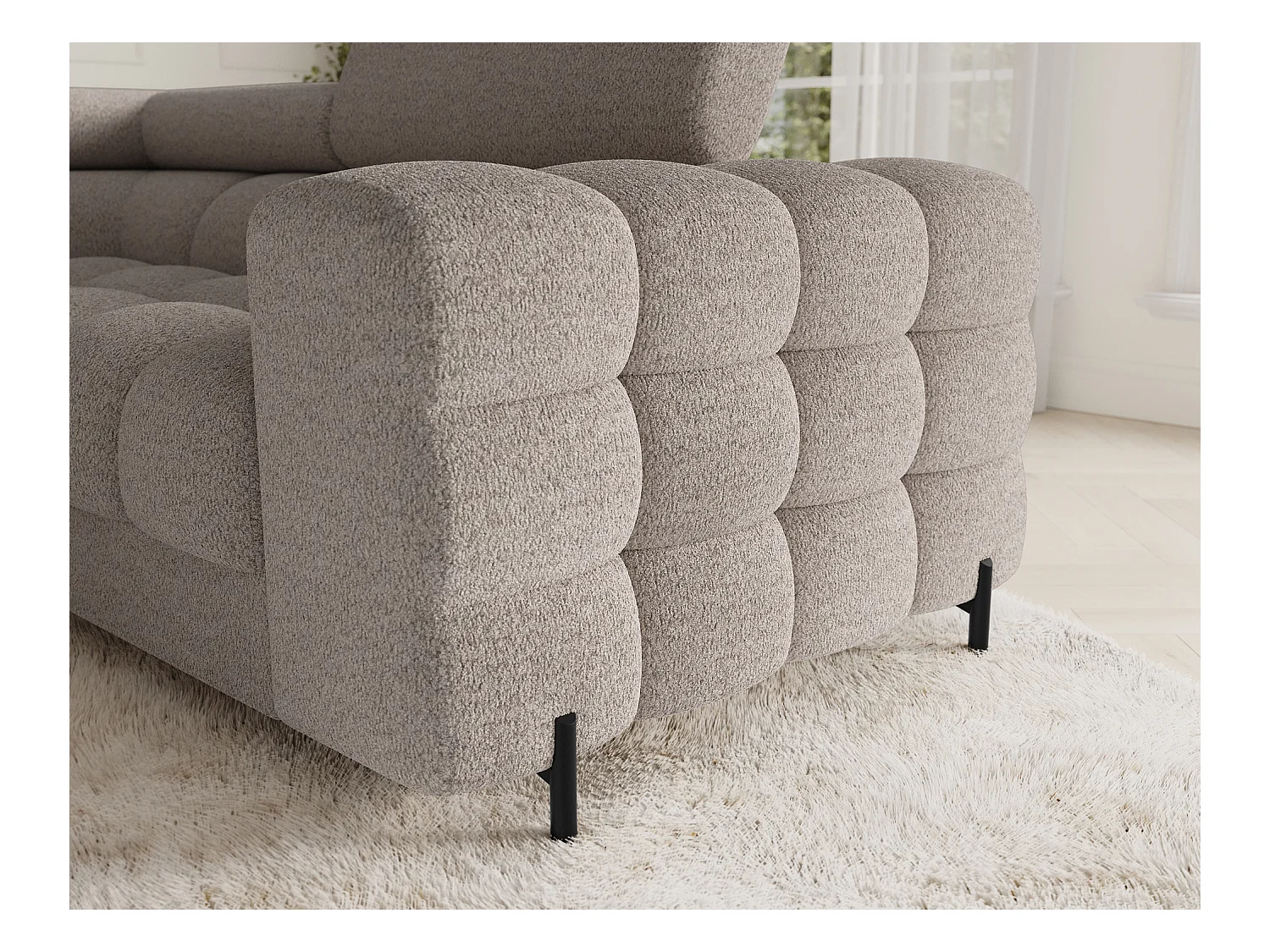 Grand canapé en U en tissu KARBON – Avec fonction lit et coffre-Beige-Méridienne A gauche