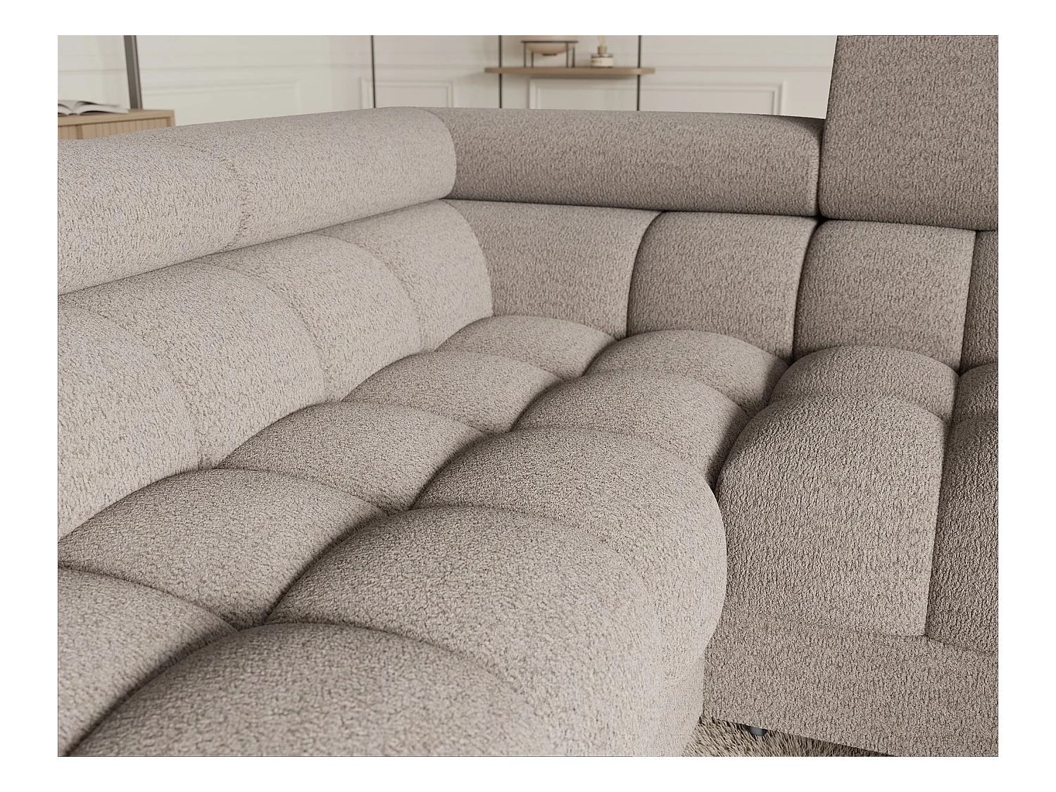 Grand canapé en U en tissu KARBON – Avec fonction lit et coffre-Beige-Méridienne A gauche