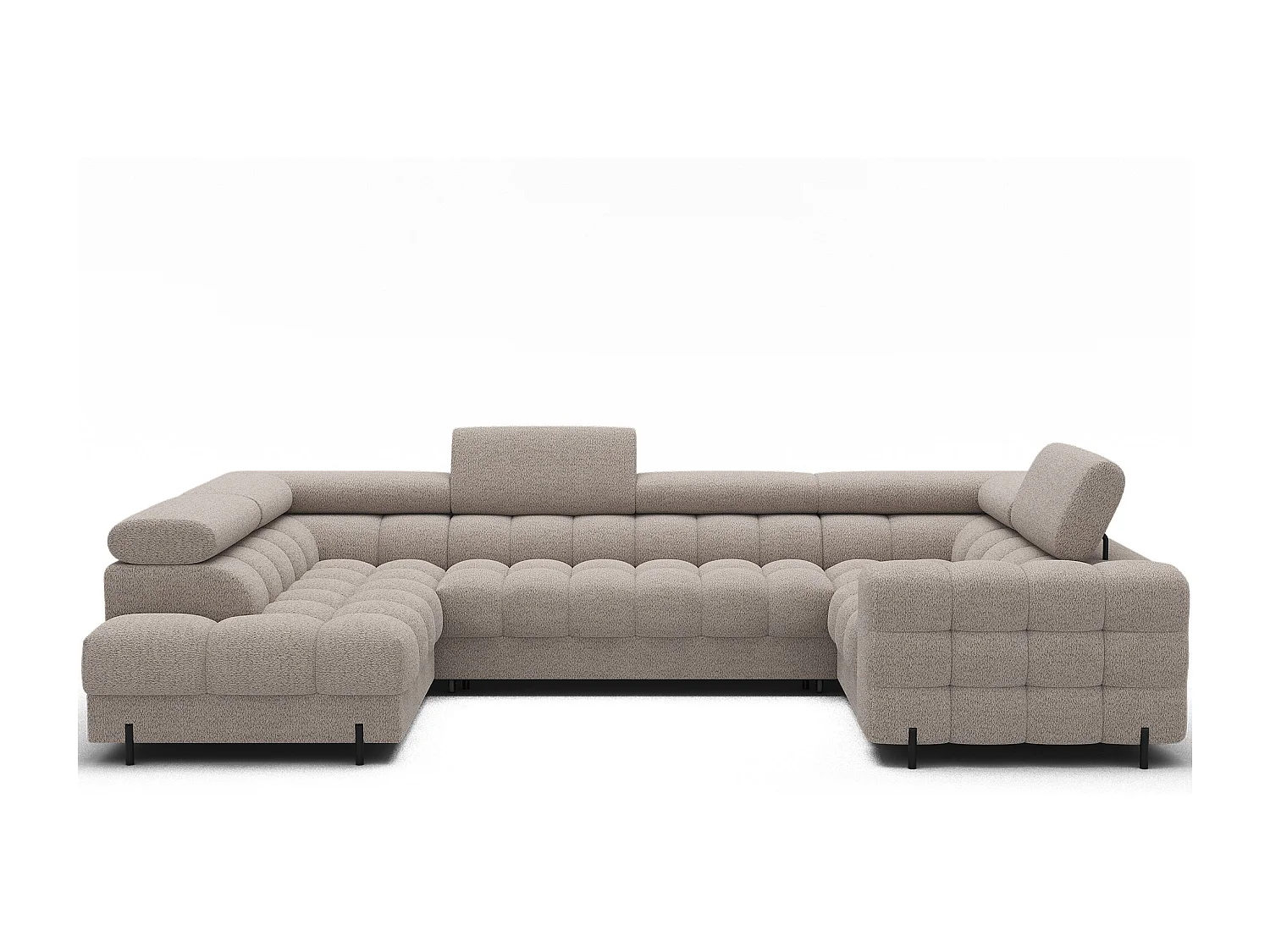 Grand canapé en U en tissu KARBON – Avec fonction lit et coffre-Beige-Méridienne A gauche