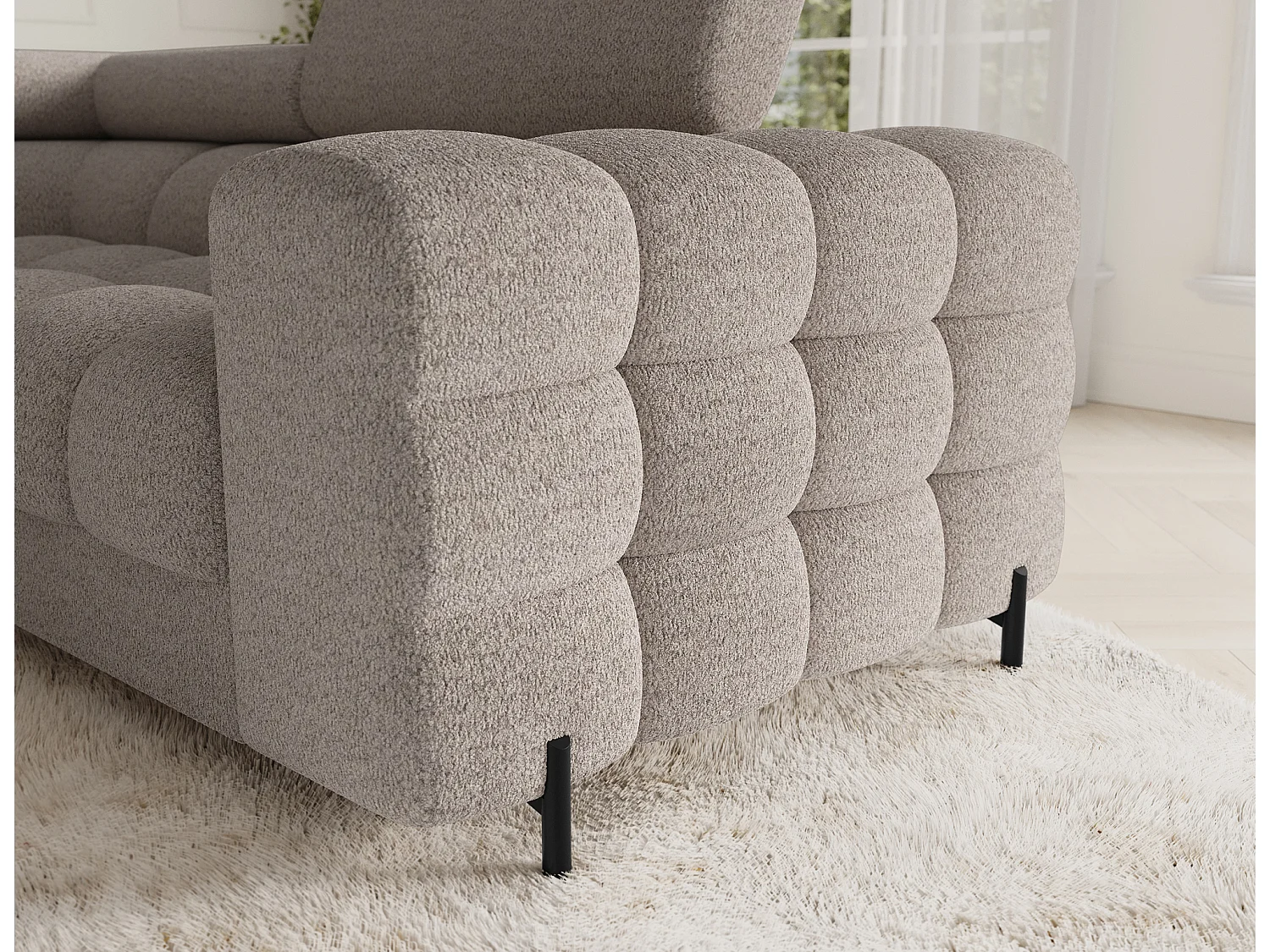 Grand canapé en U en tissu KARBON – Avec fonction lit et coffre-Beige-Méridienne A gauche