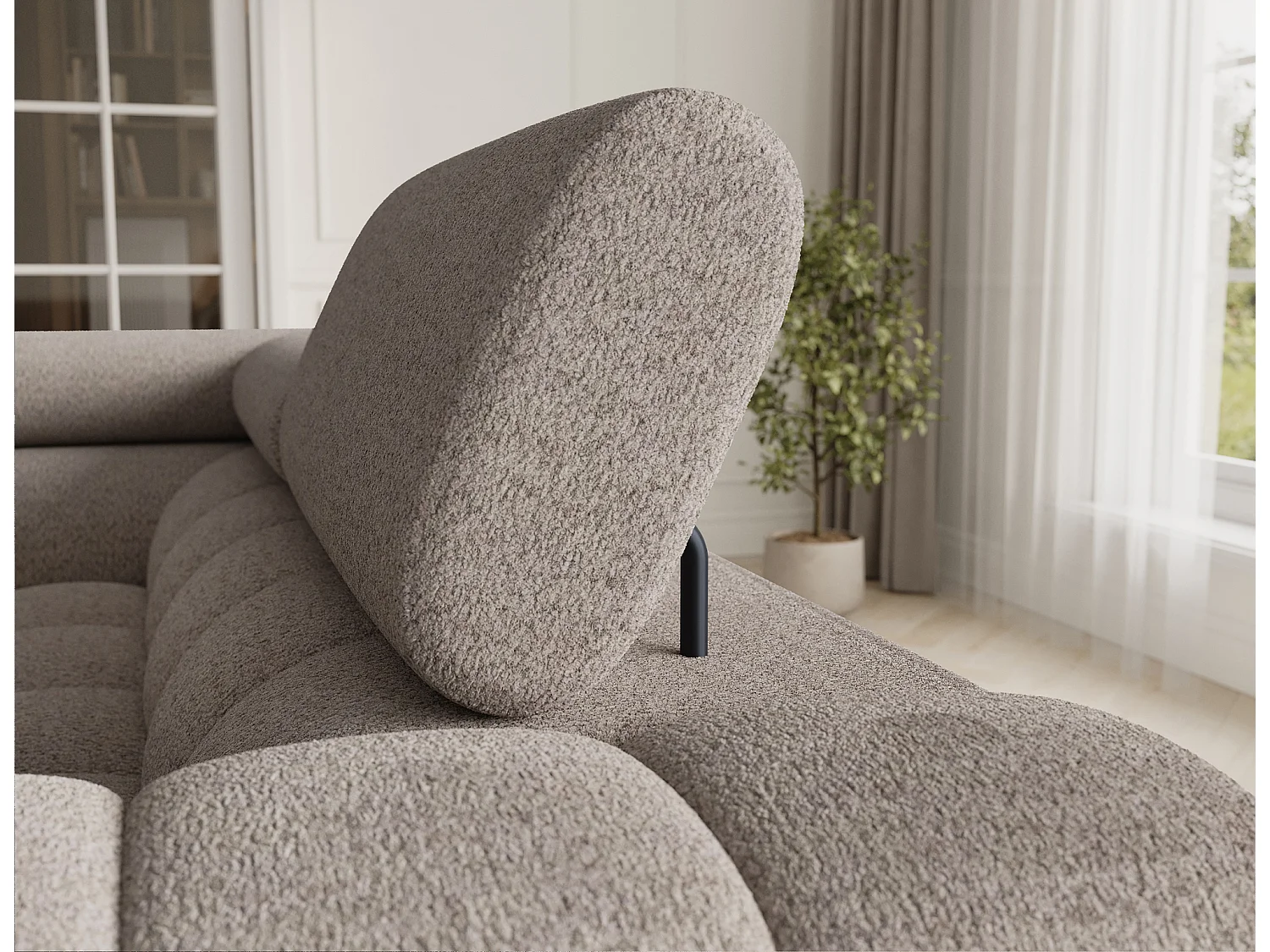 Grand canapé en U en tissu KARBON – Avec fonction lit et coffre-Beige-Méridienne A gauche