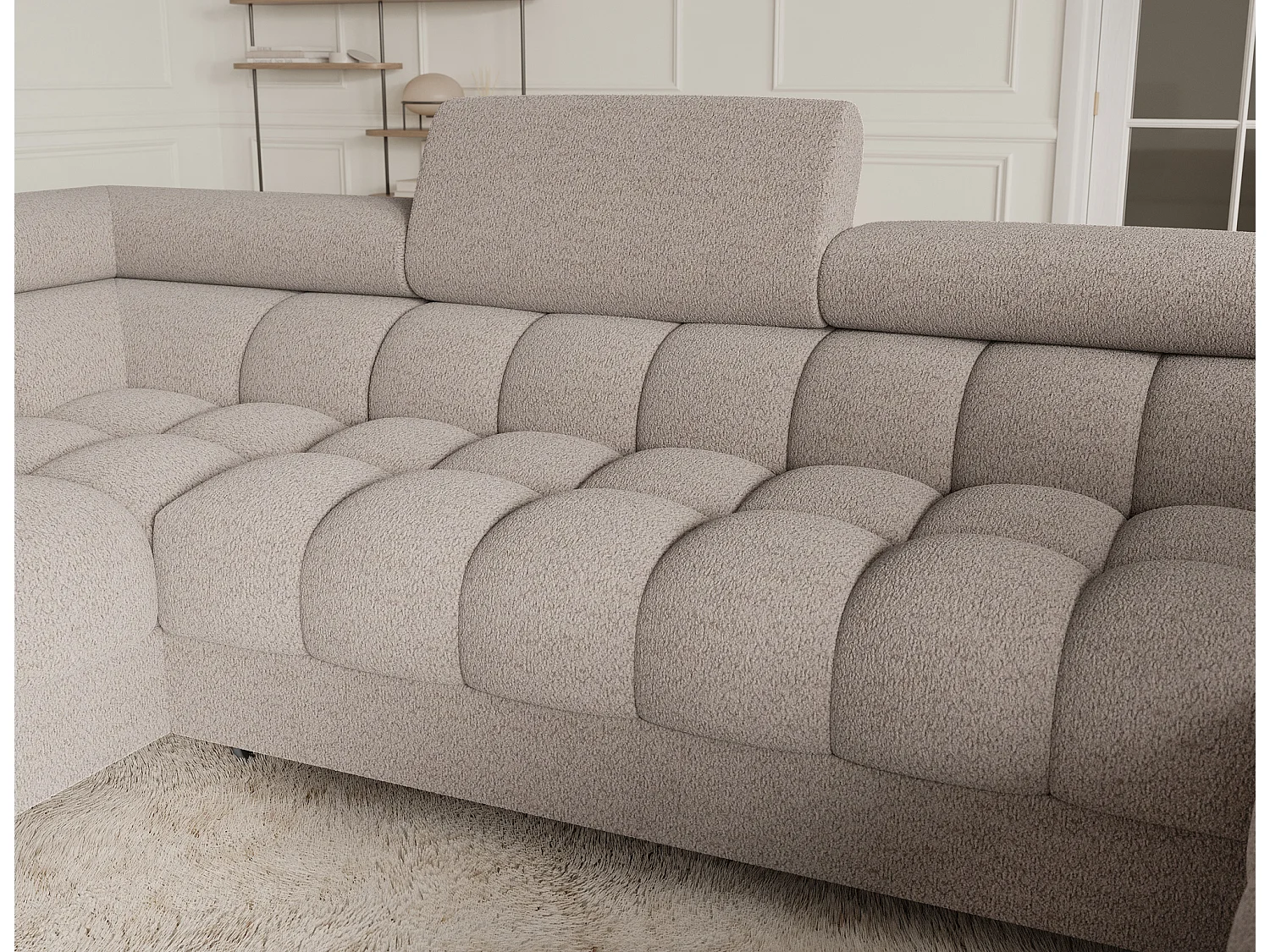 Grand canapé en U en tissu KARBON – Avec fonction lit et coffre-Beige-Méridienne A gauche