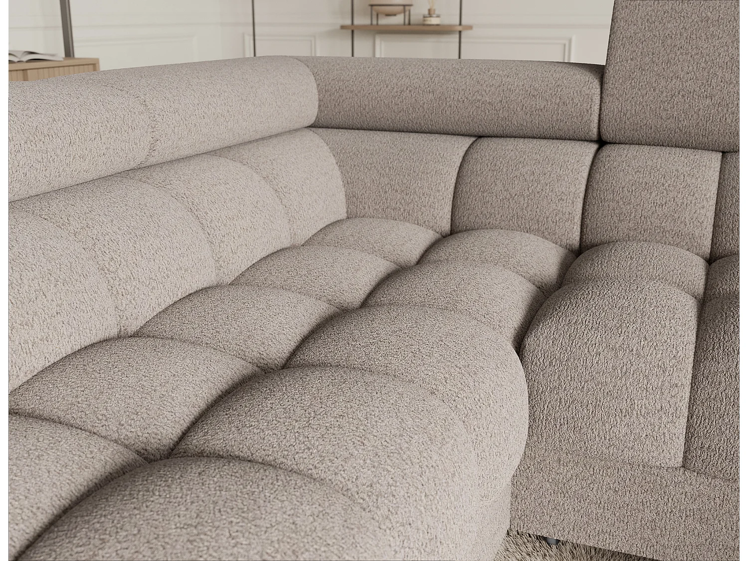 Grand canapé en U en tissu KARBON – Avec fonction lit et coffre-Beige-Méridienne A gauche