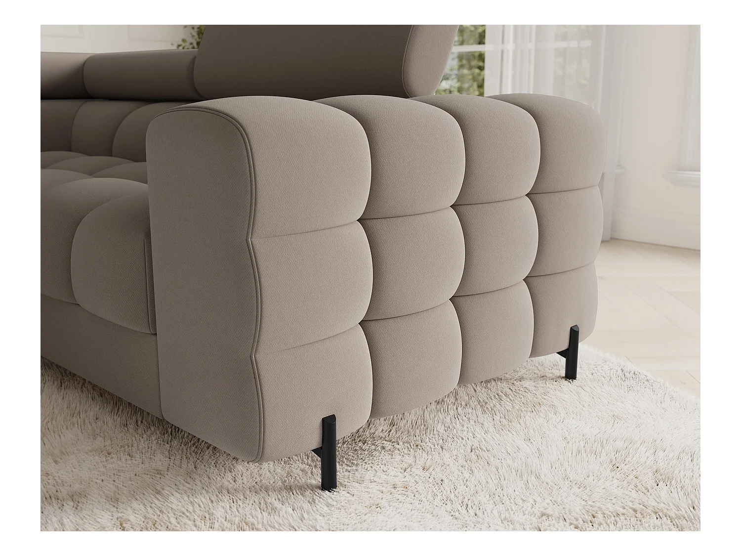 Grand canapé en U en tissu KARBON – Avec fonction lit et coffre-Taupe-Méridienne A gauche