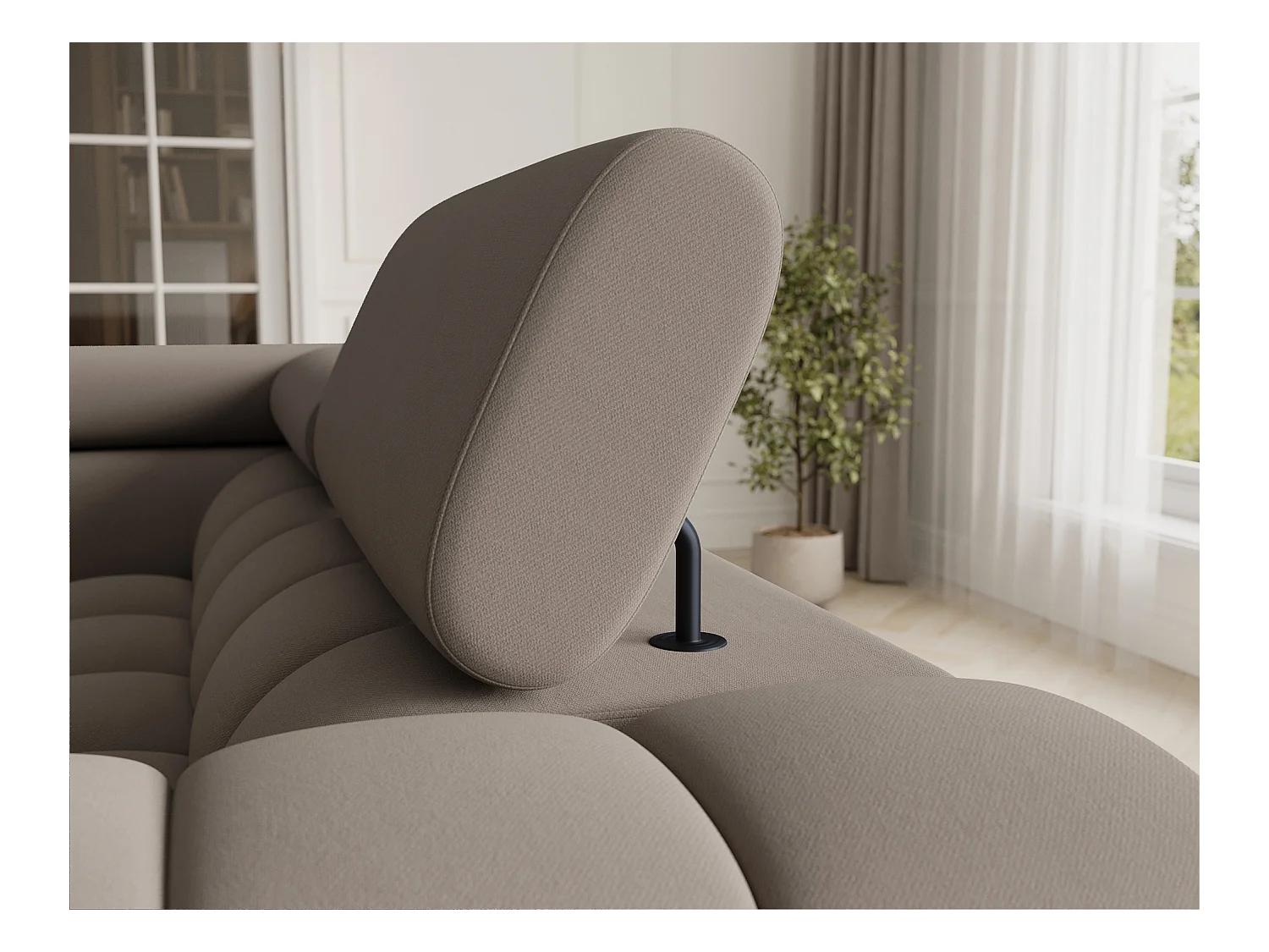 Grand canapé en U en tissu KARBON – Avec fonction lit et coffre-Taupe-Méridienne A gauche