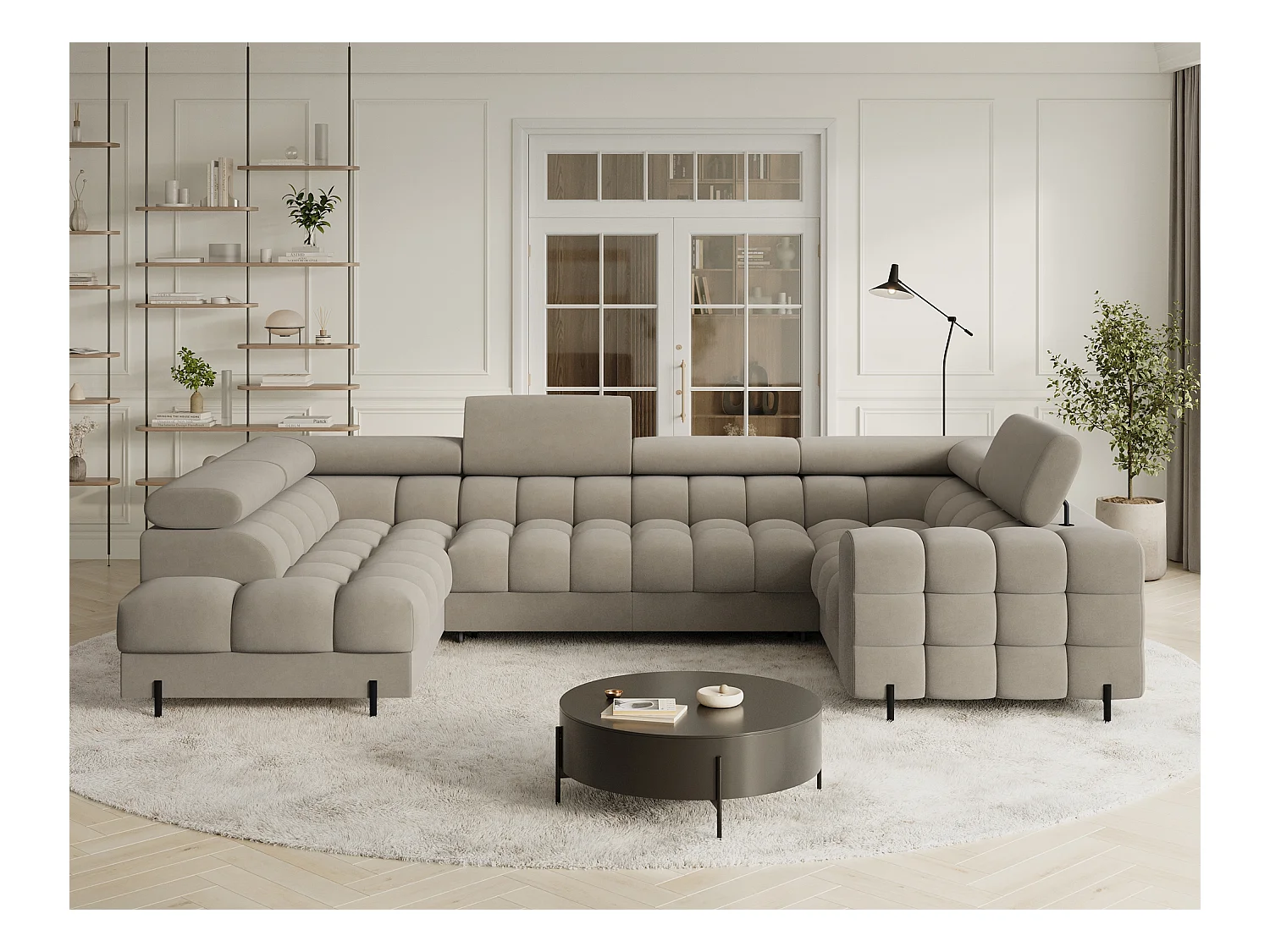 Divano angolare Brasilia UL/rivestimento in tessuto/contenitore letto e letto/Gris