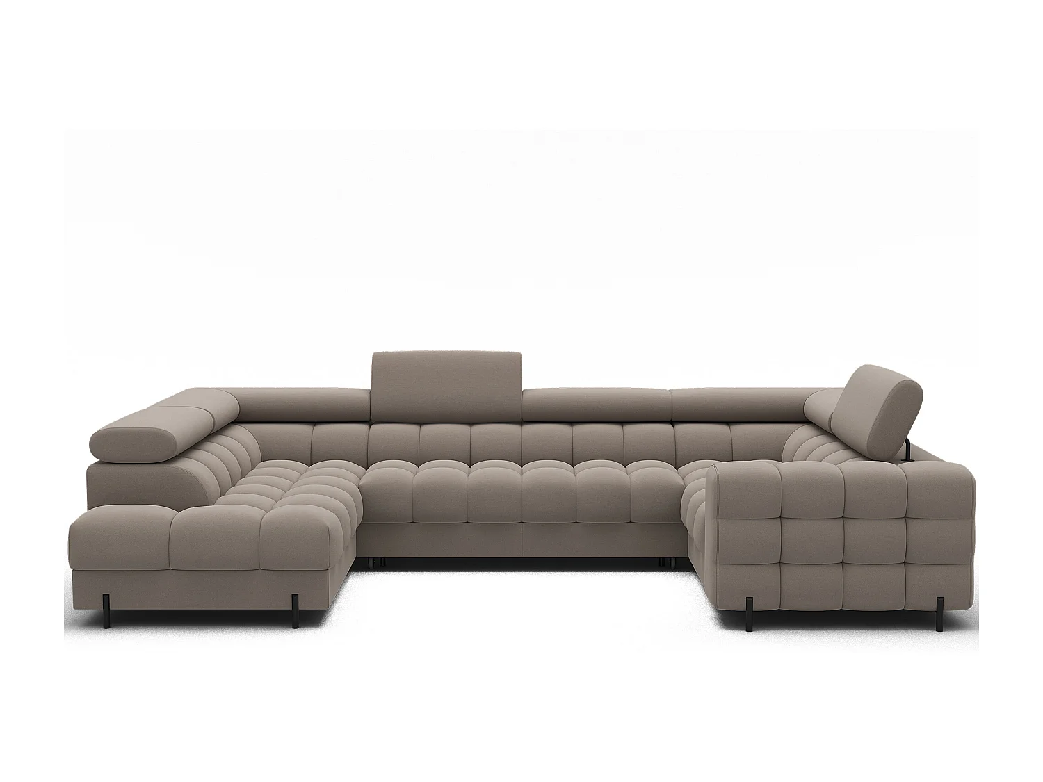 Grand canapé en U en tissu KARBON – Avec fonction lit et coffre-Taupe-Méridienne A gauche