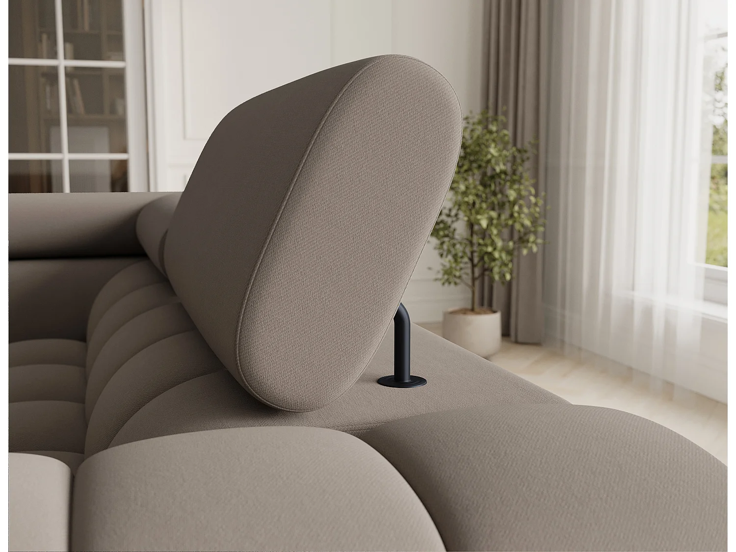 Grand canapé en U en tissu KARBON – Avec fonction lit et coffre-Taupe-Méridienne A gauche