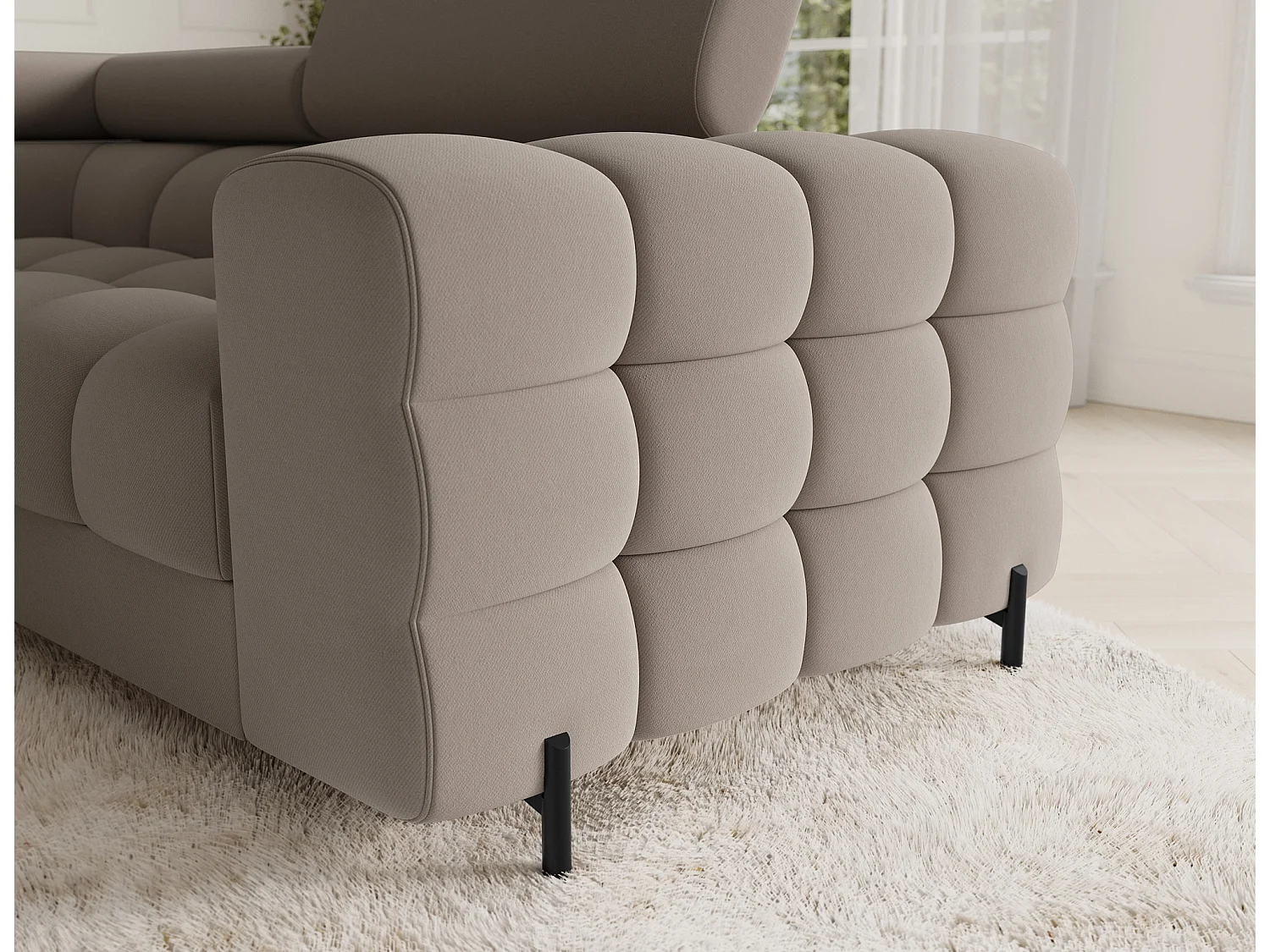 Canapé d'angle convertible 5 places avec coffre en tissu taupe KARBON