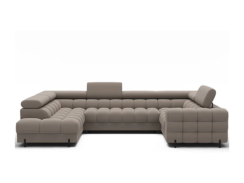 Grand canapé en U en tissu KARBON – Avec fonction lit et coffre-Taupe-Méridienne A gauche