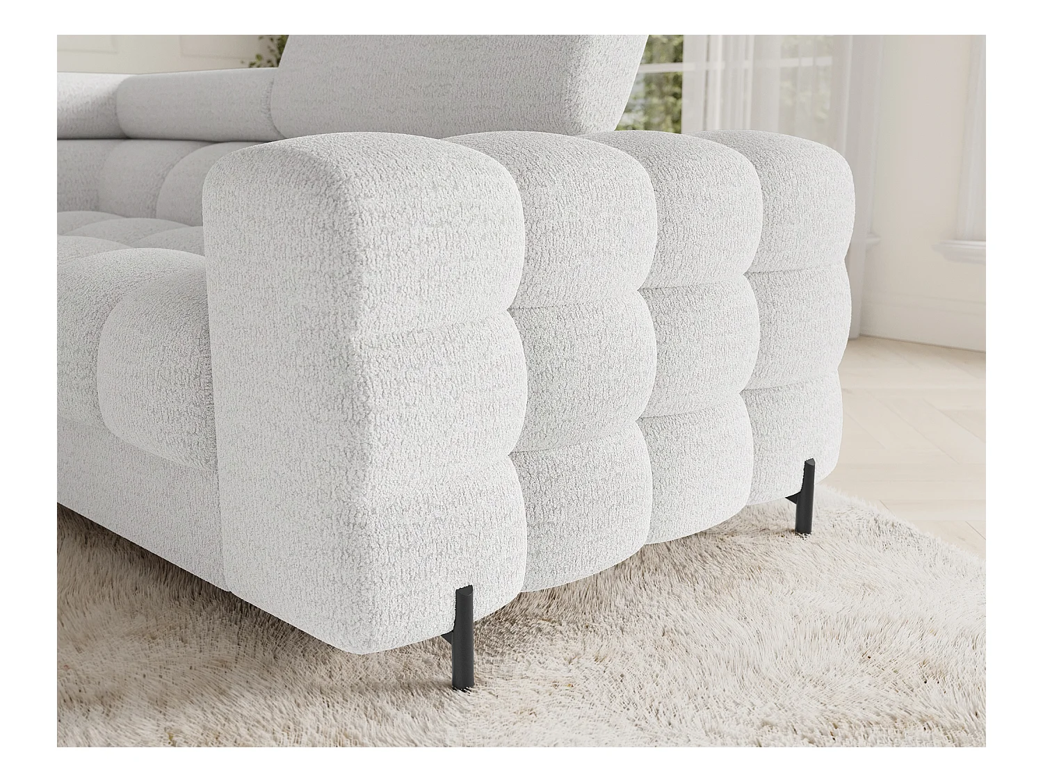 Grand canapé en U en tissu KARBON – Avec fonction lit et coffre-Blanc-Méridienne A gauche