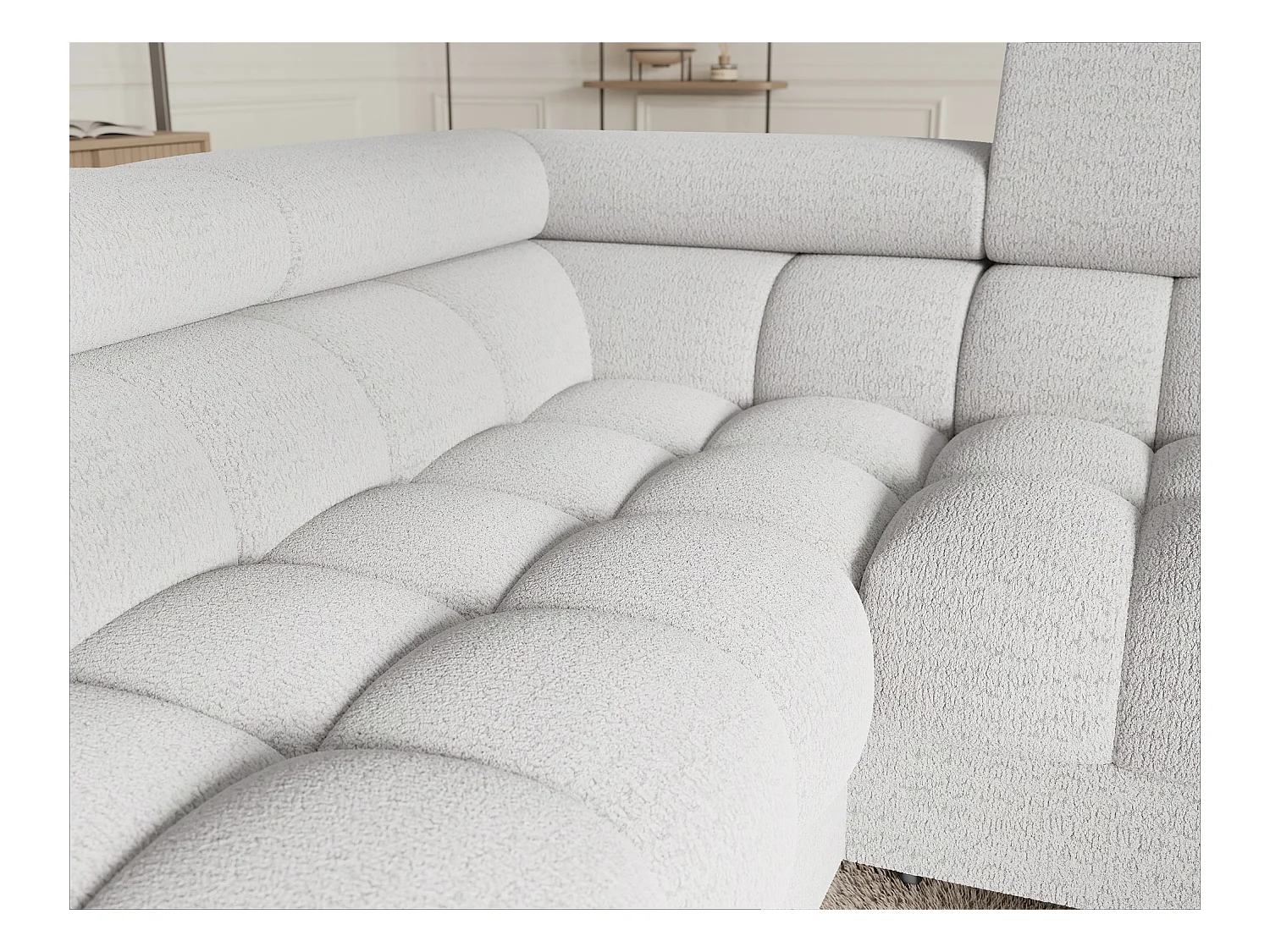 Grand canapé en U en tissu KARBON – Avec fonction lit et coffre-Blanc-Méridienne A gauche