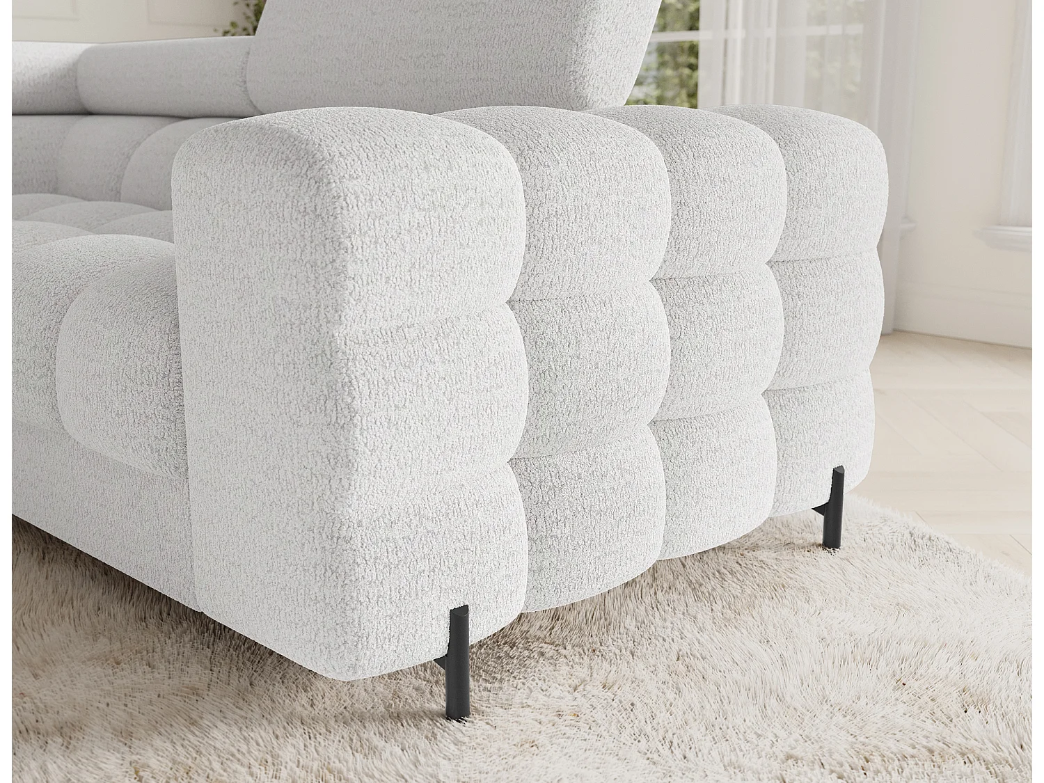 Grand canapé en U en tissu KARBON – Avec fonction lit et coffre-Blanc-Méridienne A gauche