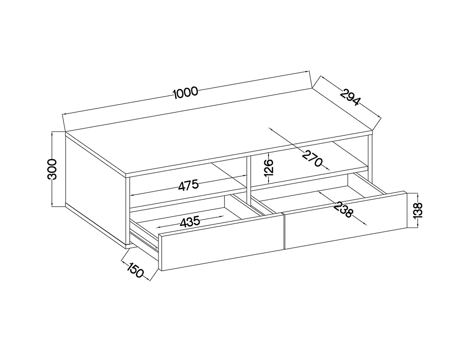 Meuble TV - 3 tiroirs - aspect béton LED - 300 cm - REDNAW