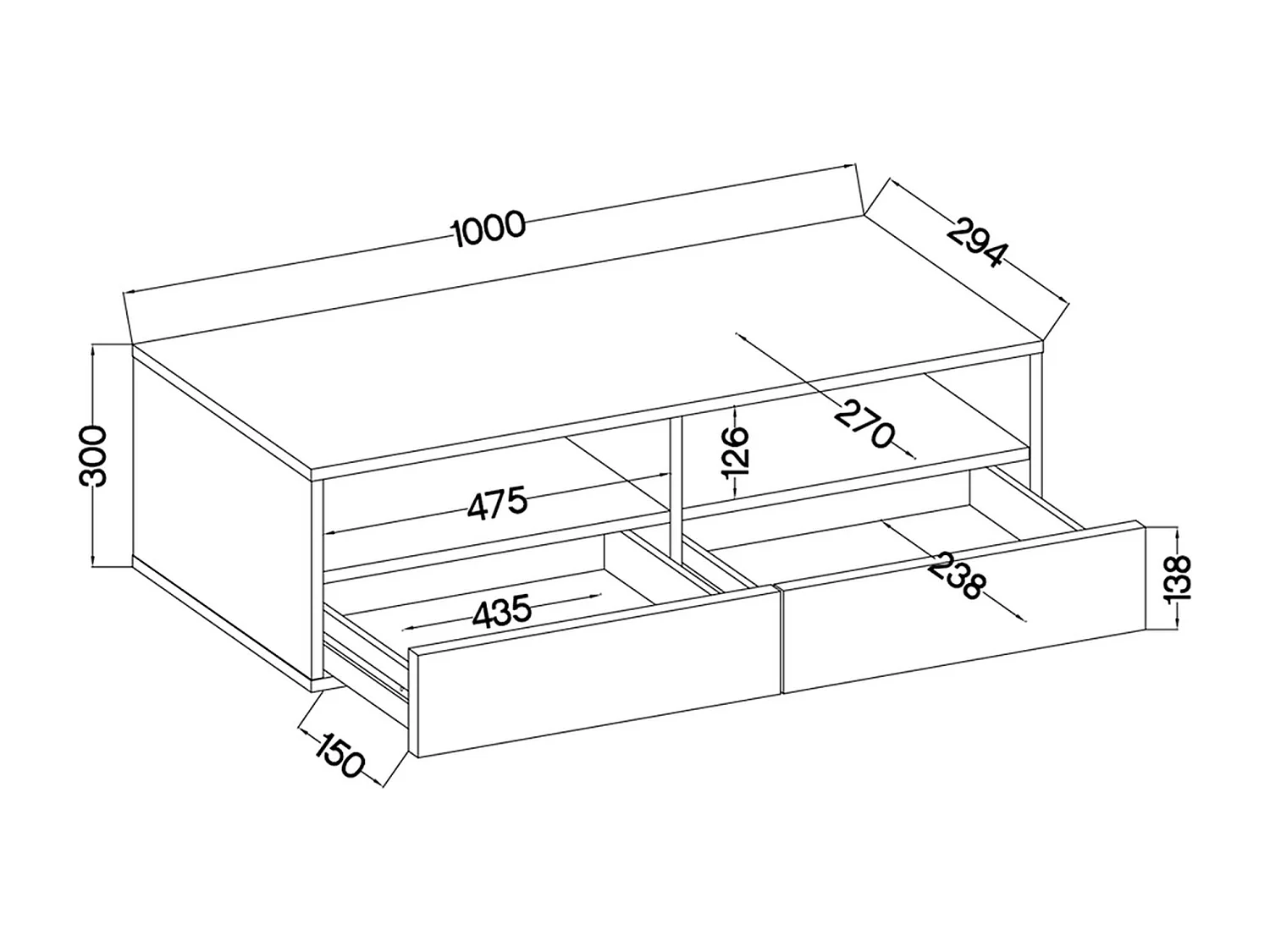 Meuble TV - 3 tiroirs - aspect béton LED - 300 cm - REDNAW