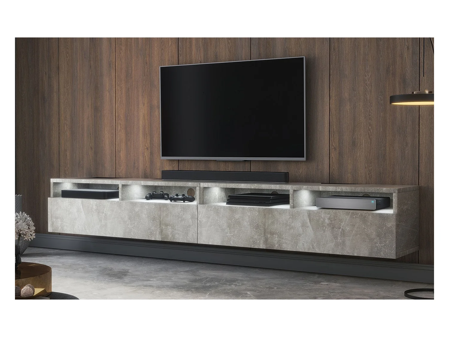 TV-meubel - betonlook met LED - 200 cm - REDNAW
