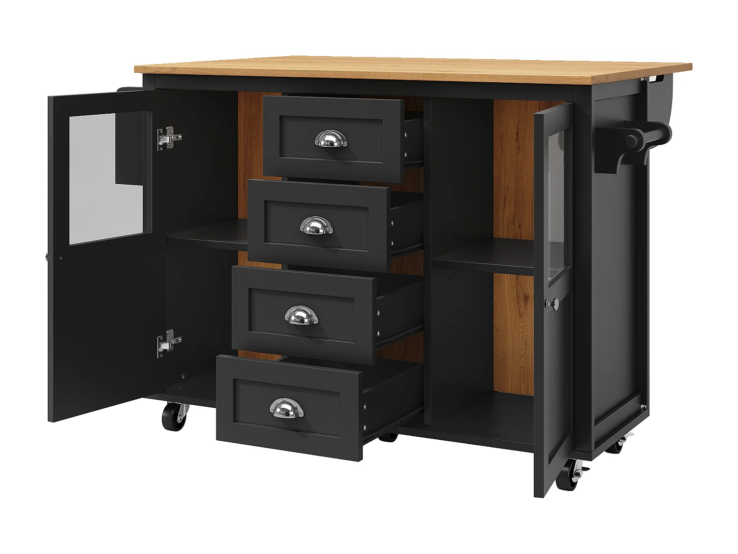 Mobilna wyspa kuchenna 137,9×73×92,5 cm - 4 szuflady i 2 drzwi - rozsuwana blata - czarny