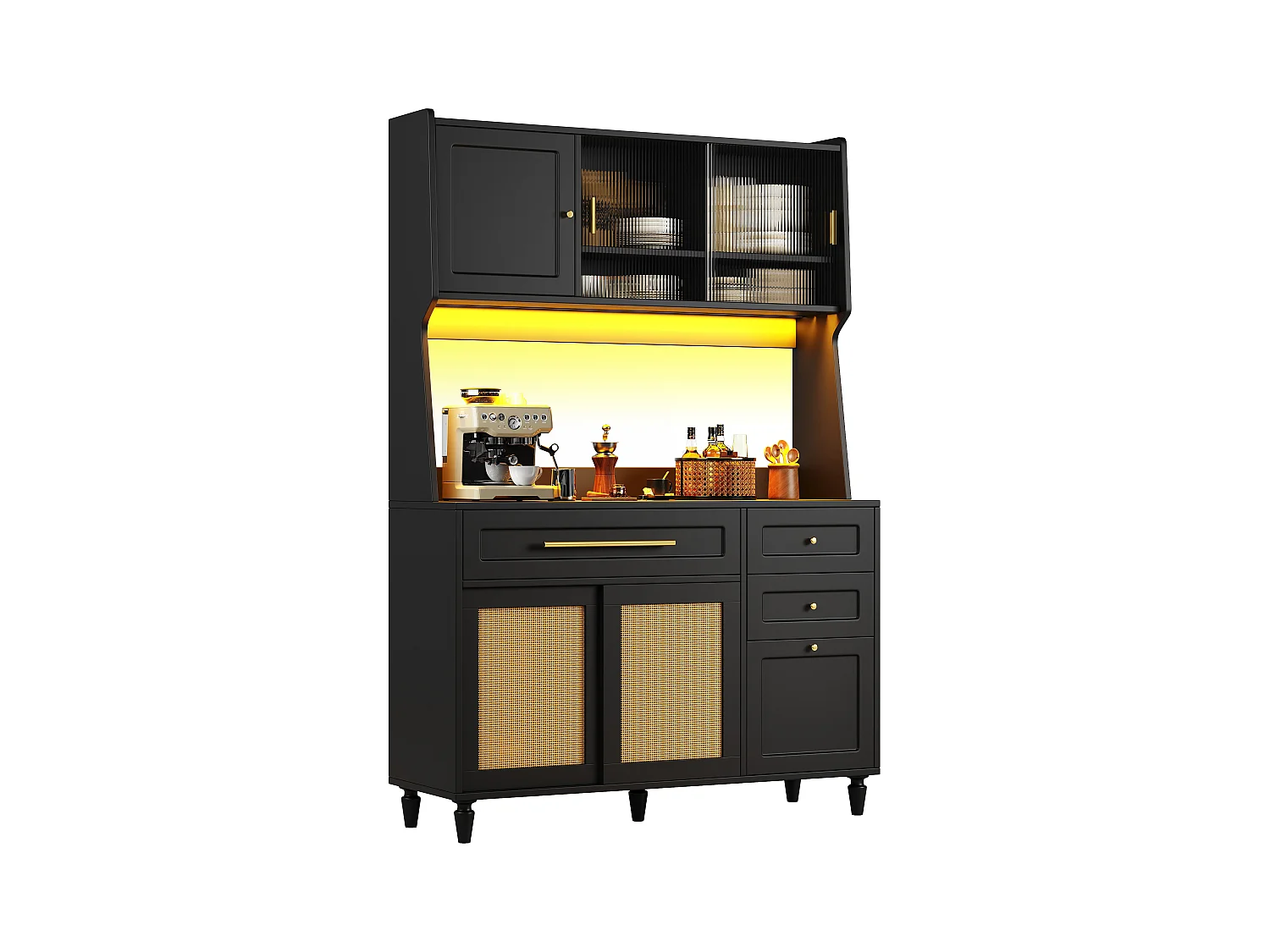 Buffet de cuisine 120x45x195.5cm - avec éclairage LED - 3 tiroirs et 6 portes - étagères réglables - noir
