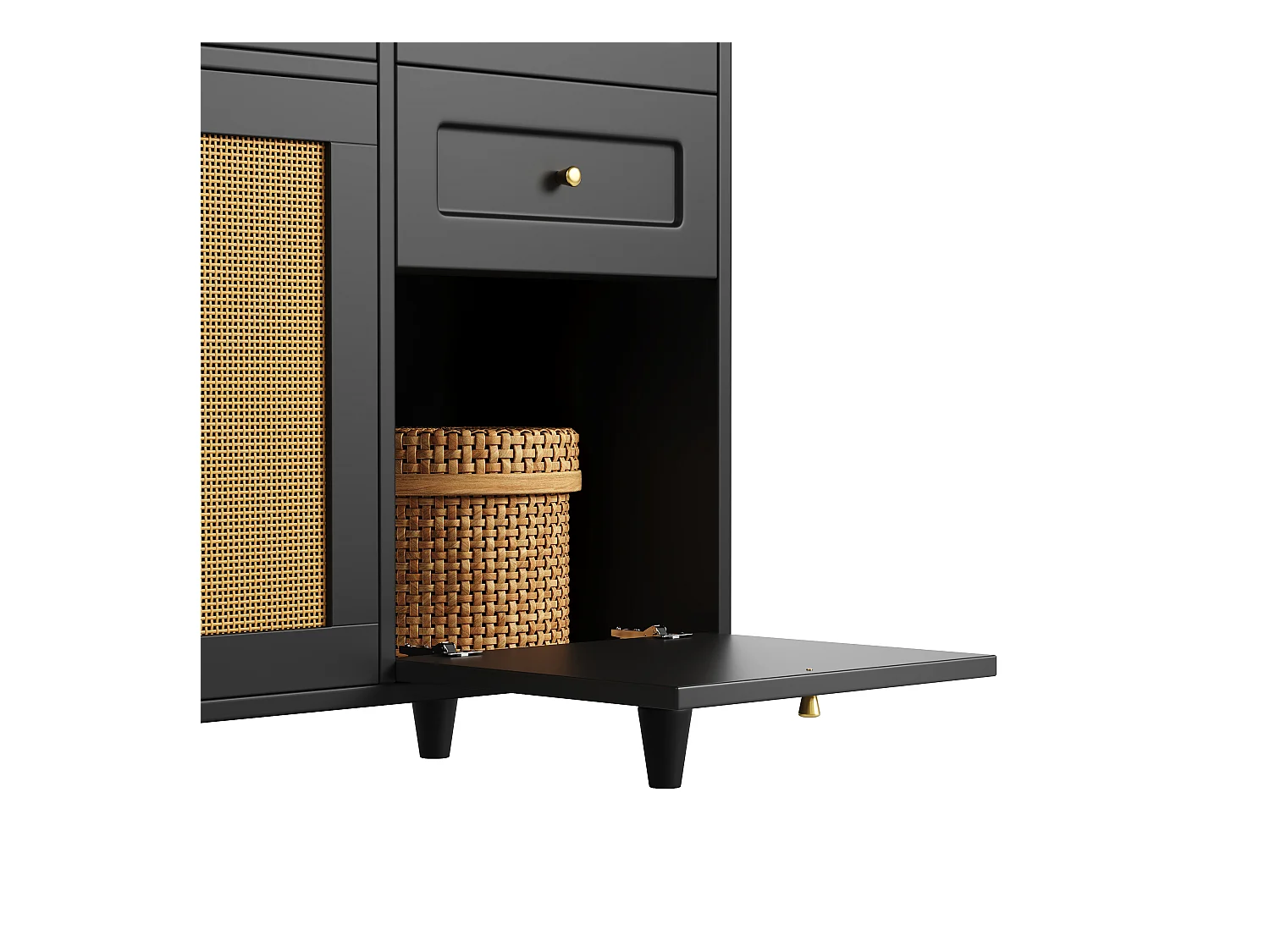 Buffet de cuisine 120x45x195.5cm - avec éclairage LED - 3 tiroirs et 6 portes - étagères réglables - noir