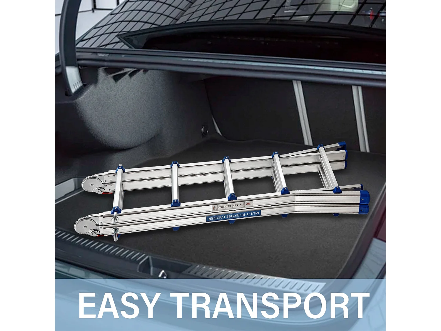 Aluminium Echelle télescopique 5.1 m, 3 en 1 Escalier articulé Pliable Télescopique Multifonction Aluminium 5 x 5 marches