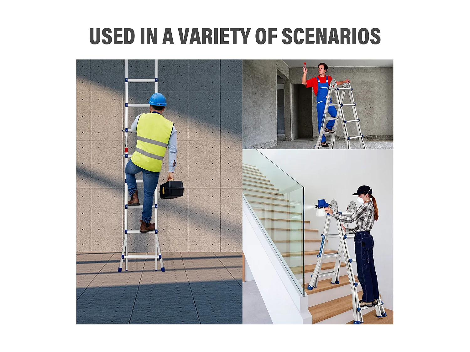 Aluminium Echelle télescopique 5.1 m, 3 en 1 Escalier articulé Pliable Télescopique Multifonction Aluminium 5 x 5 marches