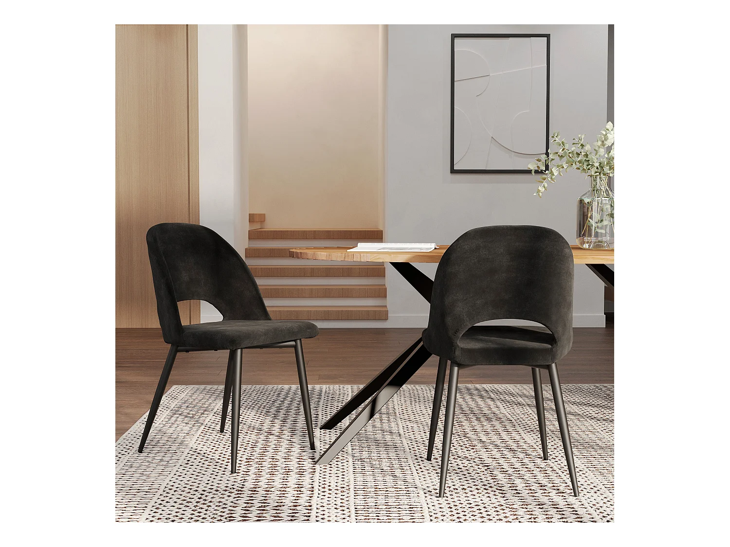 Pacchetto di 2 sedie e 2 sgabelli da bar 65 cm in velluto nero - Pénélope