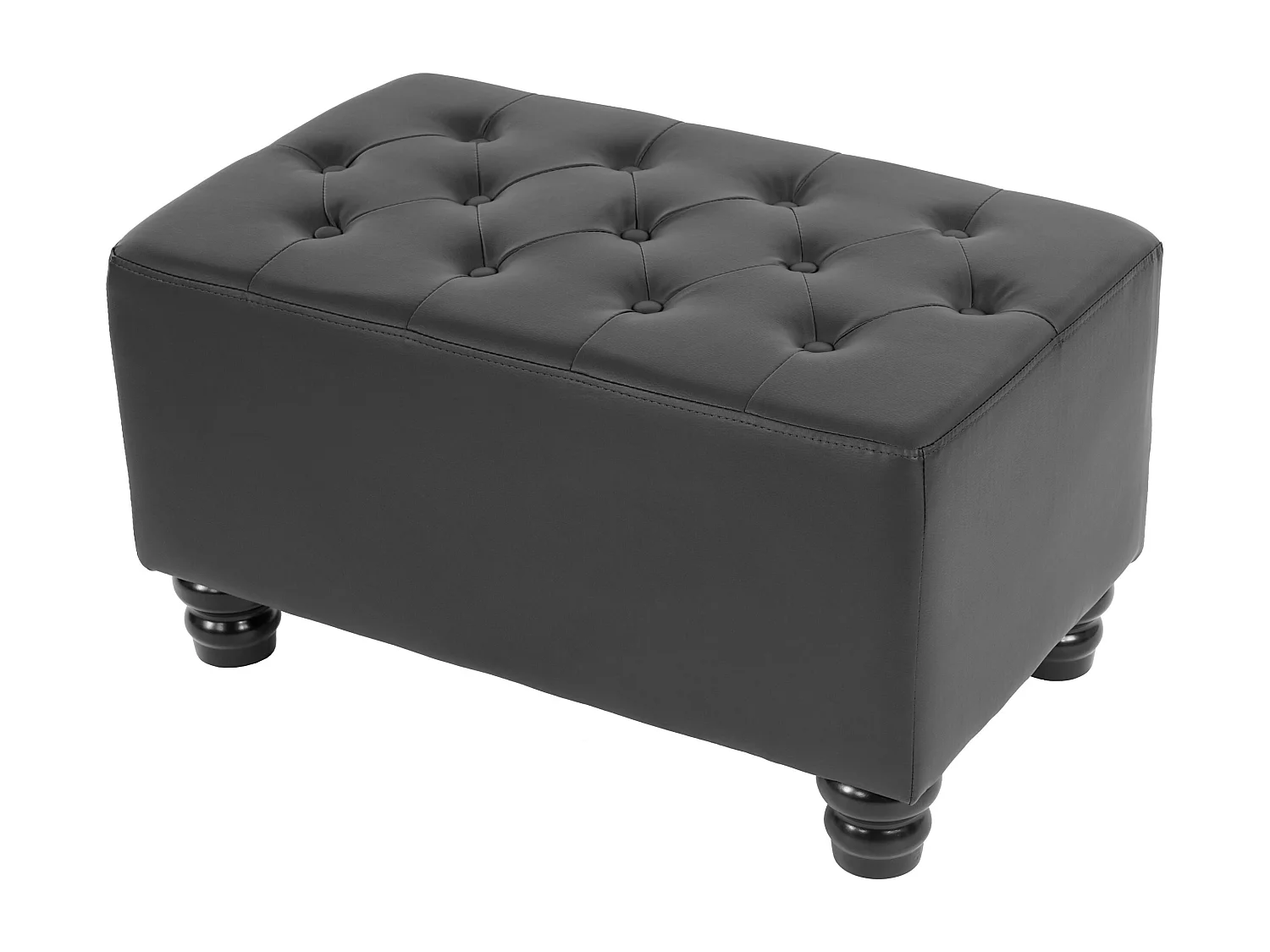 Poggiapiedi classico stile vittoriano Chesterfield ecopelle 46x75x41cm nero piedi rotondi