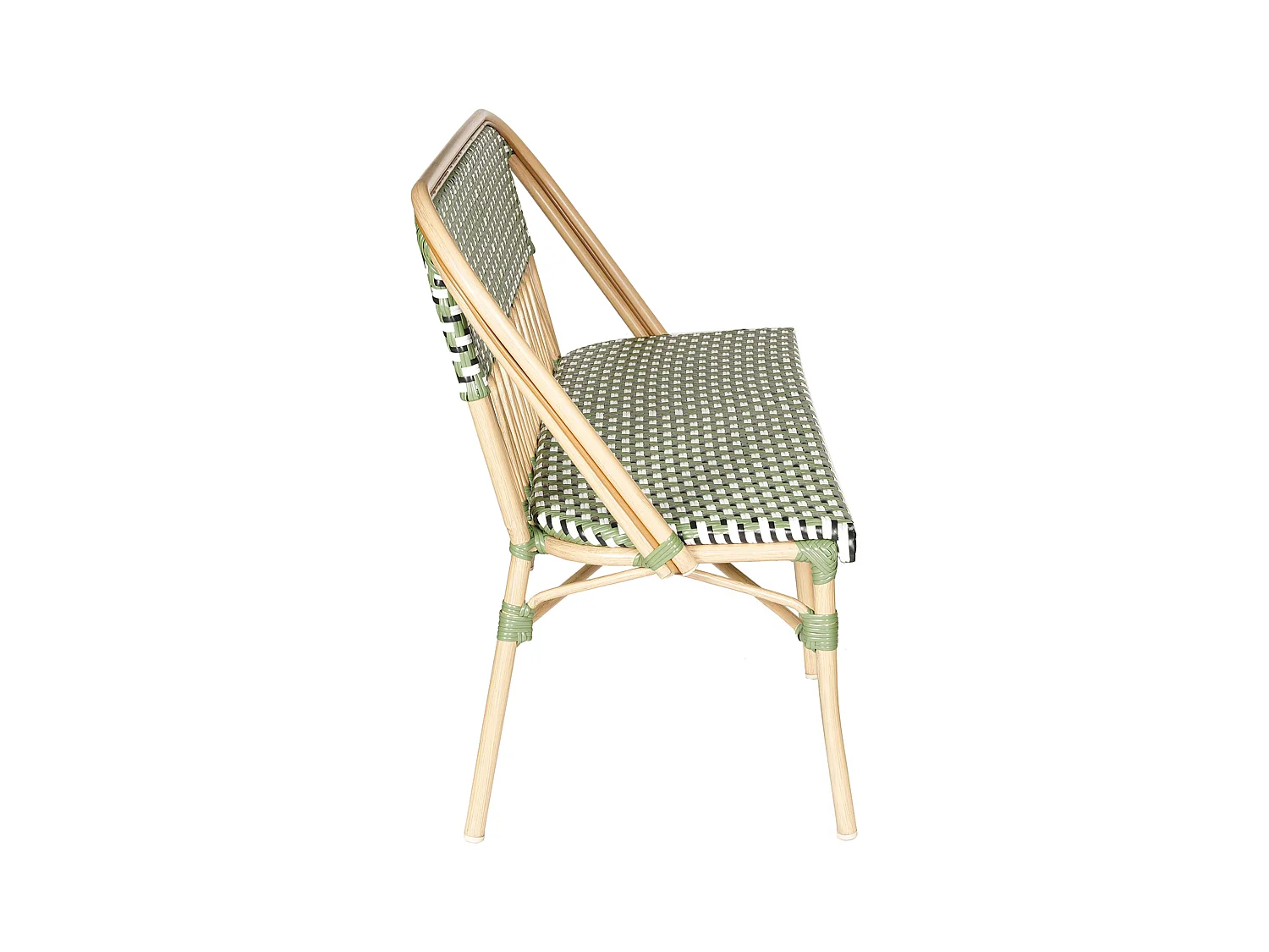 Banc de jardin style parisien en aluminium et rotin synthétique vert