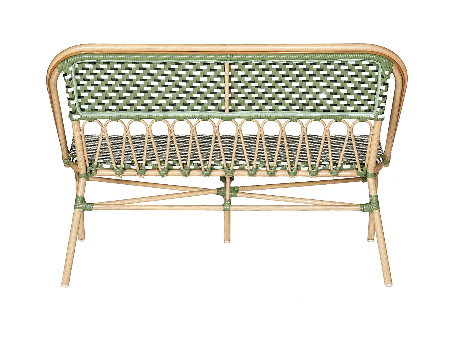 Banc de jardin style parisien en aluminium et rotin synthétique vert