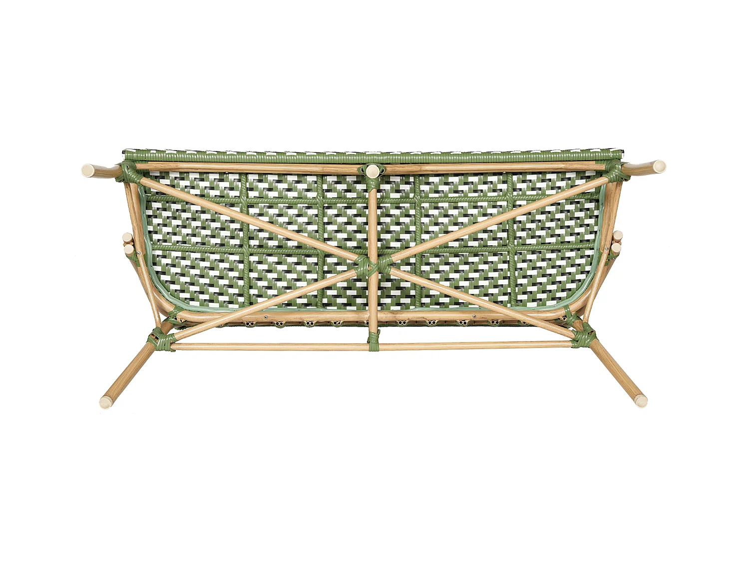 Banc de jardin style parisien en aluminium et rotin synthétique vert
