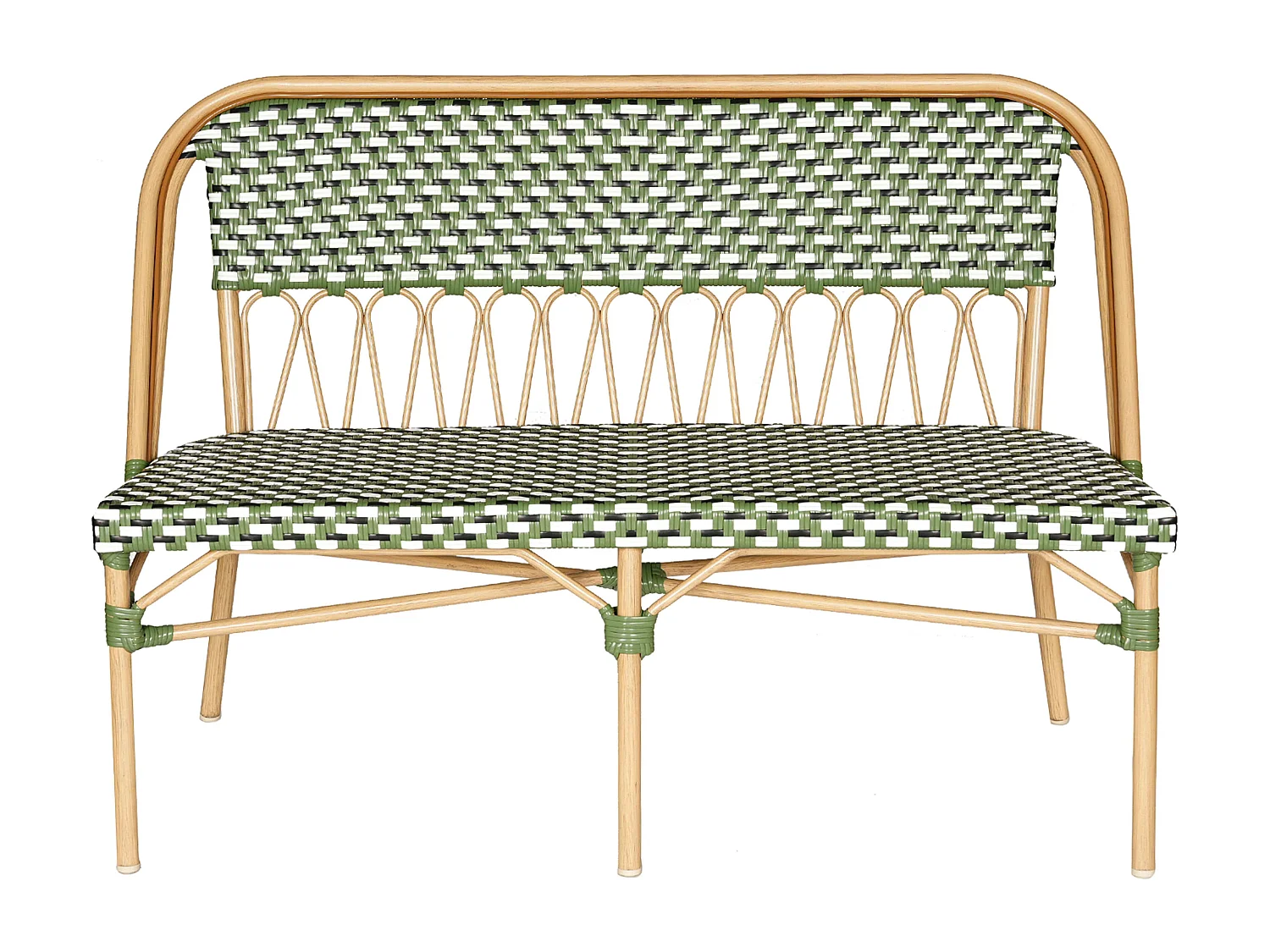 Banc de jardin style parisien en aluminium et rotin synthétique vert