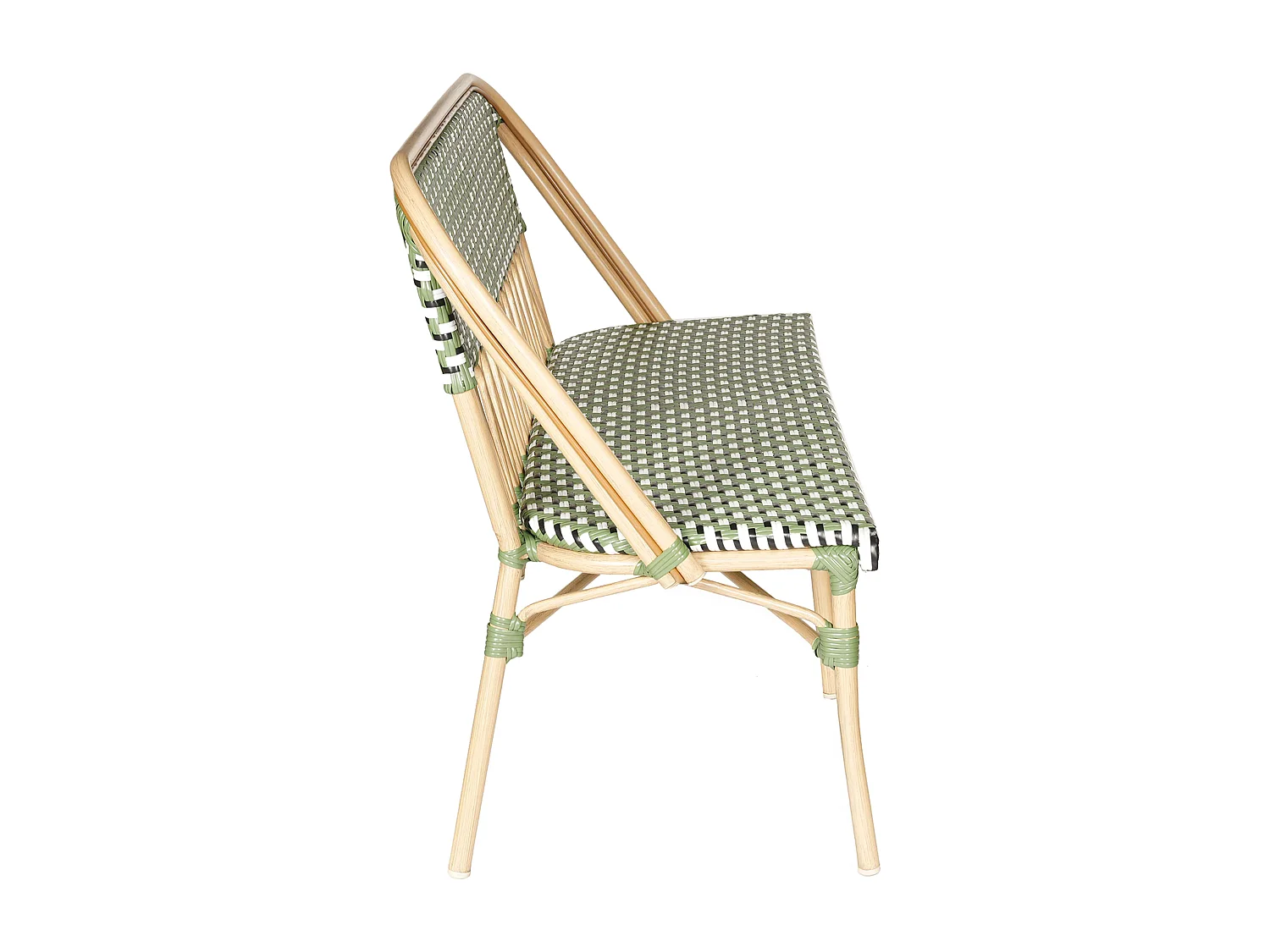 Banc de jardin style parisien en aluminium et rotin synthétique vert