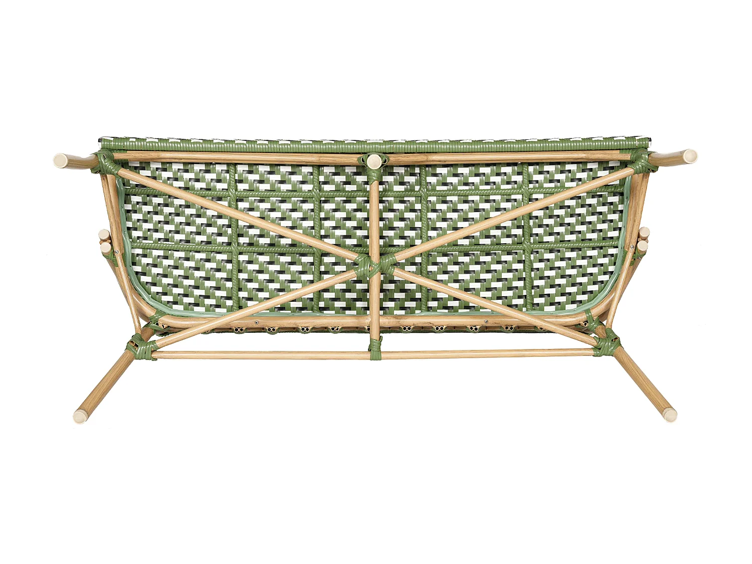 Banc de jardin style parisien en aluminium et rotin synthétique vert